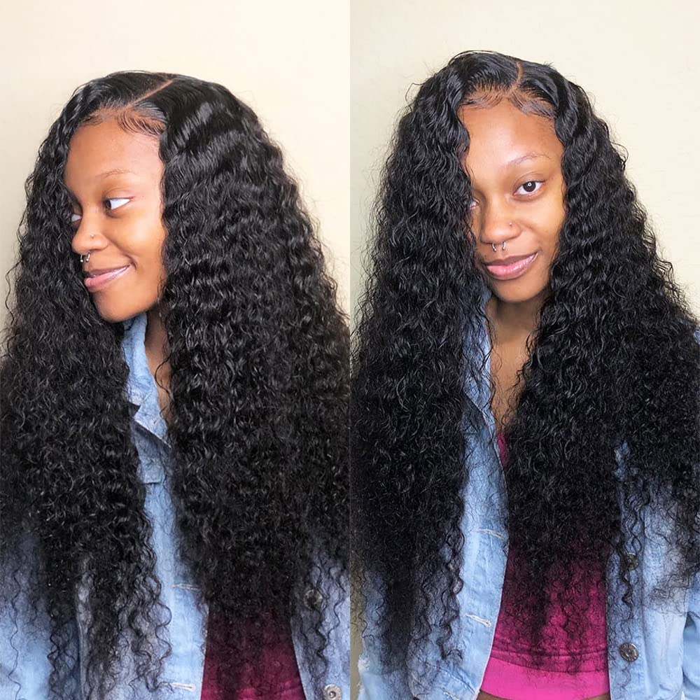 34 Inch Long Human Hair Wig Water Wave Lace Front Wigs Human Hair 180% Density Brazilian Virgin Human Hair 4X4 Curly Wave Lace C