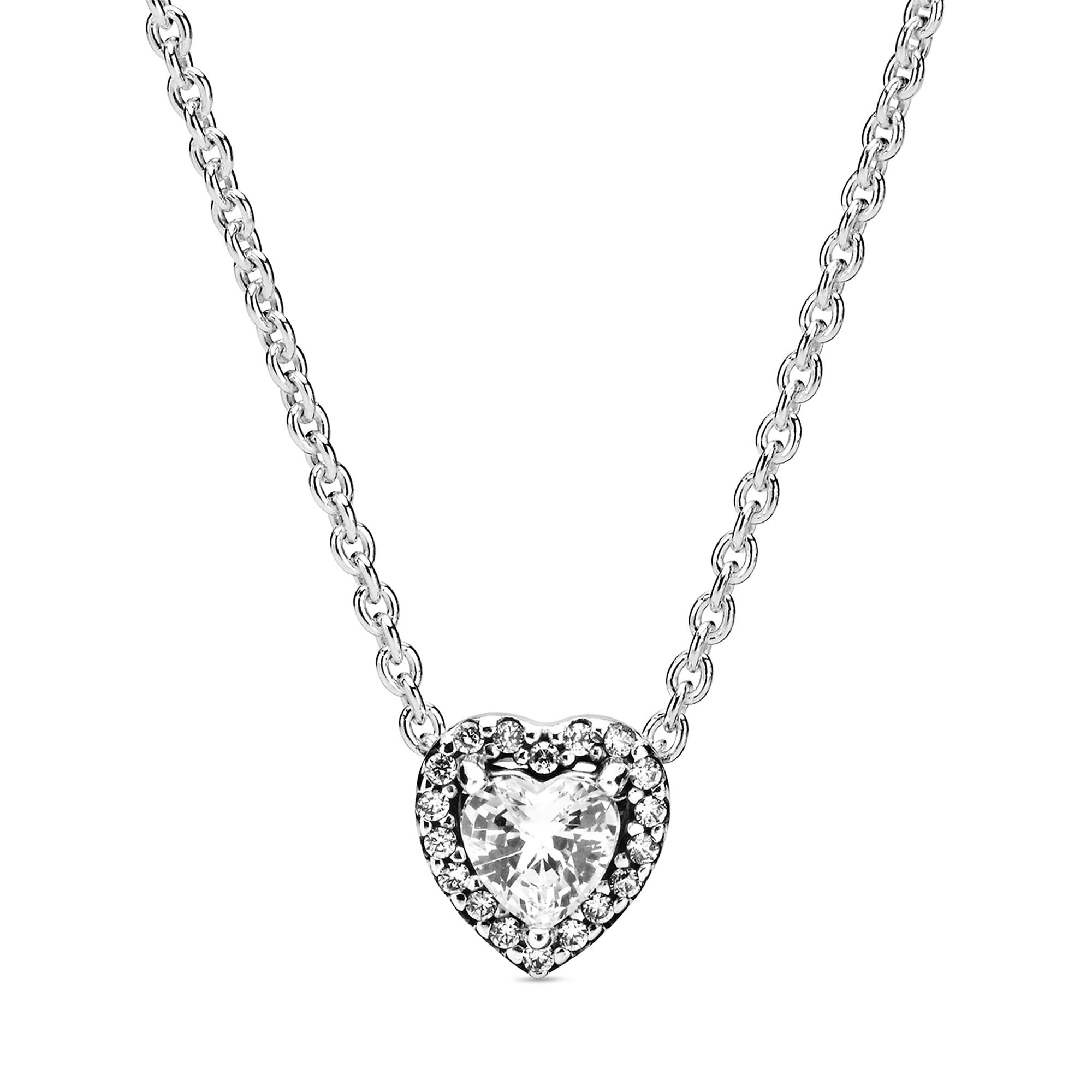 Pandora Jewelry Elevated Heart Cubic Zirconia Necklace in Sterling Silver, 17.7, No Box