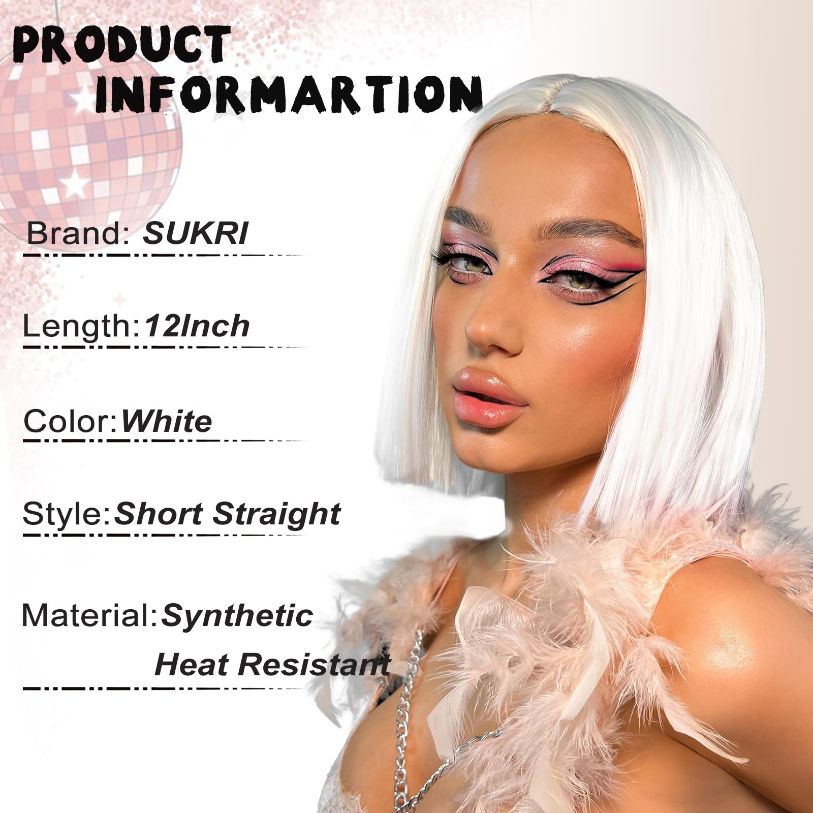 White Bob Wigs For Women Short Straight Bob Wig Shoulder Length Middle Part White Bob Wig Synthetic White Bob Wig For Halloween