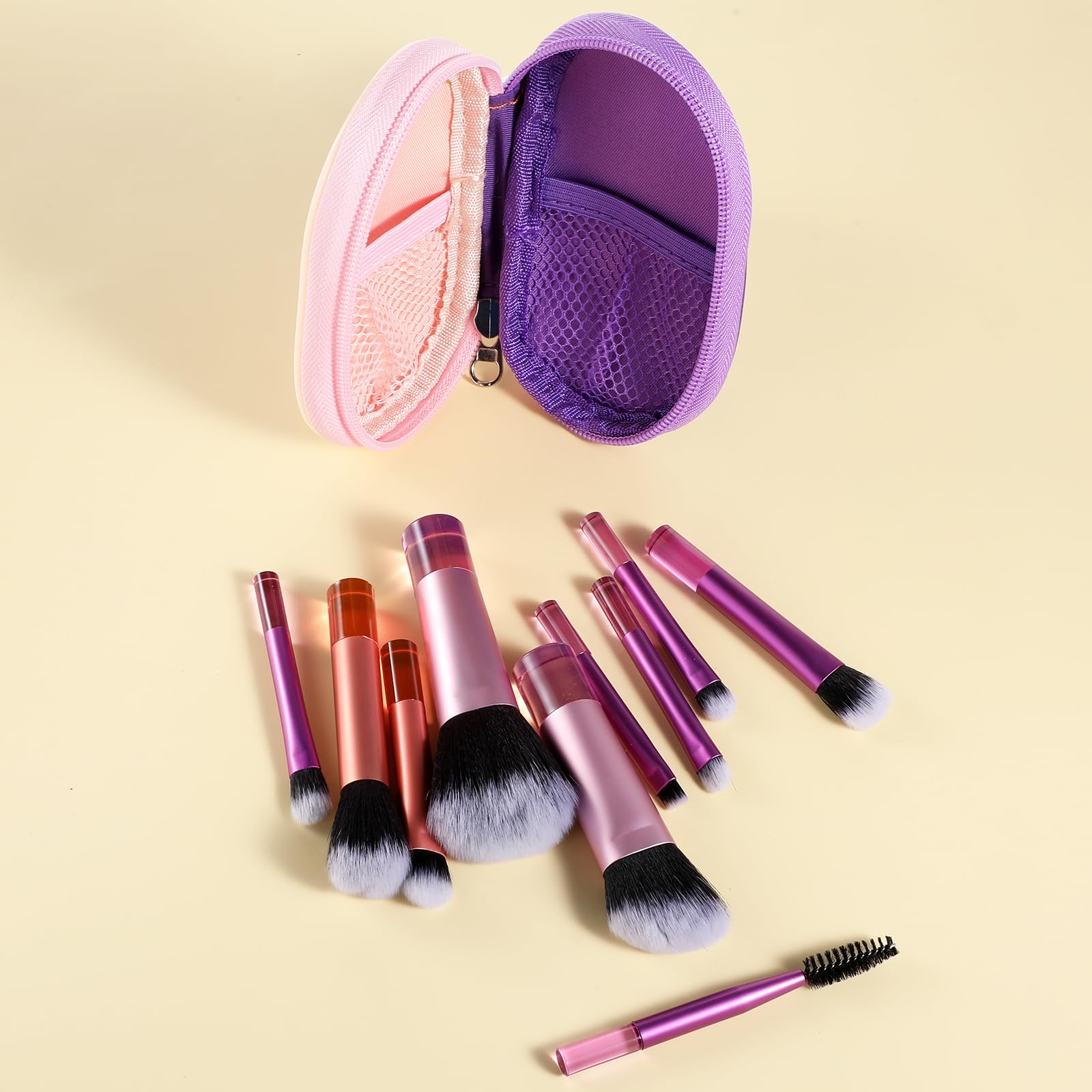 10 Pcs Travel Makeup Brush Set Travel Size Mini Makeup Brushes With Pack Make Up Brushes Portable Small Eyeshadow Foundation Sha