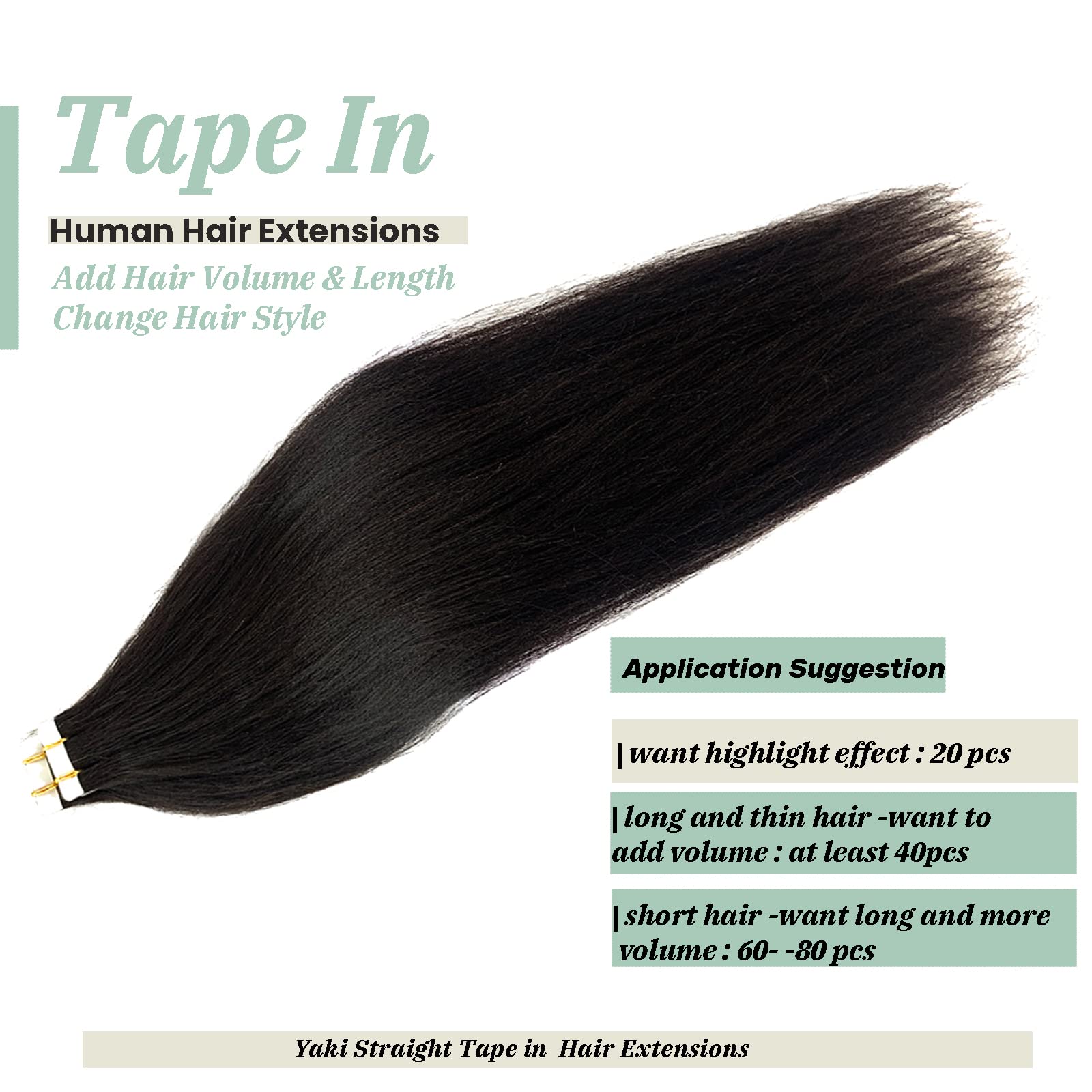 Yaki Straight Tape In Hair Extensions Human Hair Light Yaki Skin Weft Tape In Extensions Human Hair #1B Natural Color Yaki Strai
