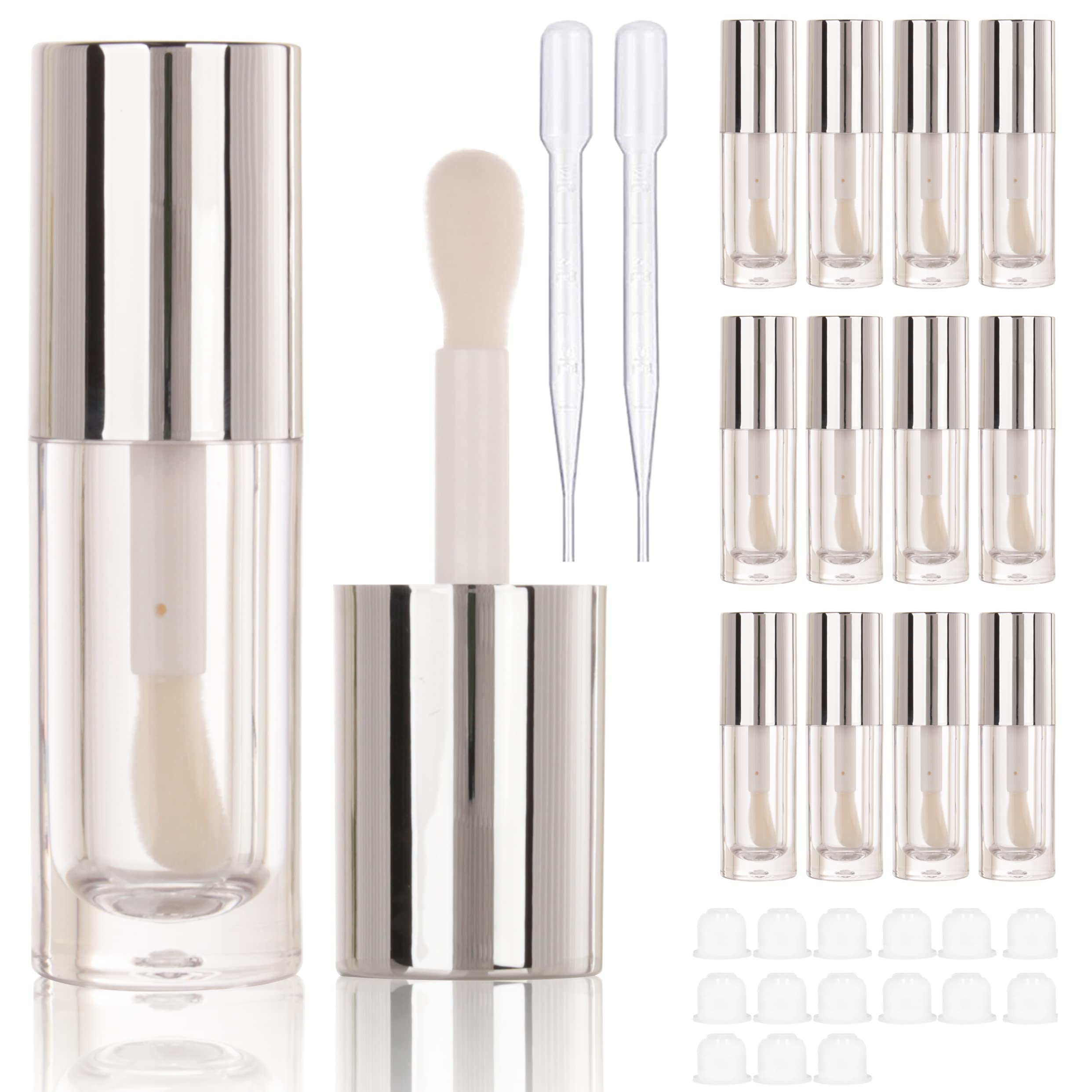 COSIDEA 14pcs Empty Silver 6ml big doe foot wand chunky lip gloss tubes lip gloss tubes for DIY lipgloss, White round lipgloss c