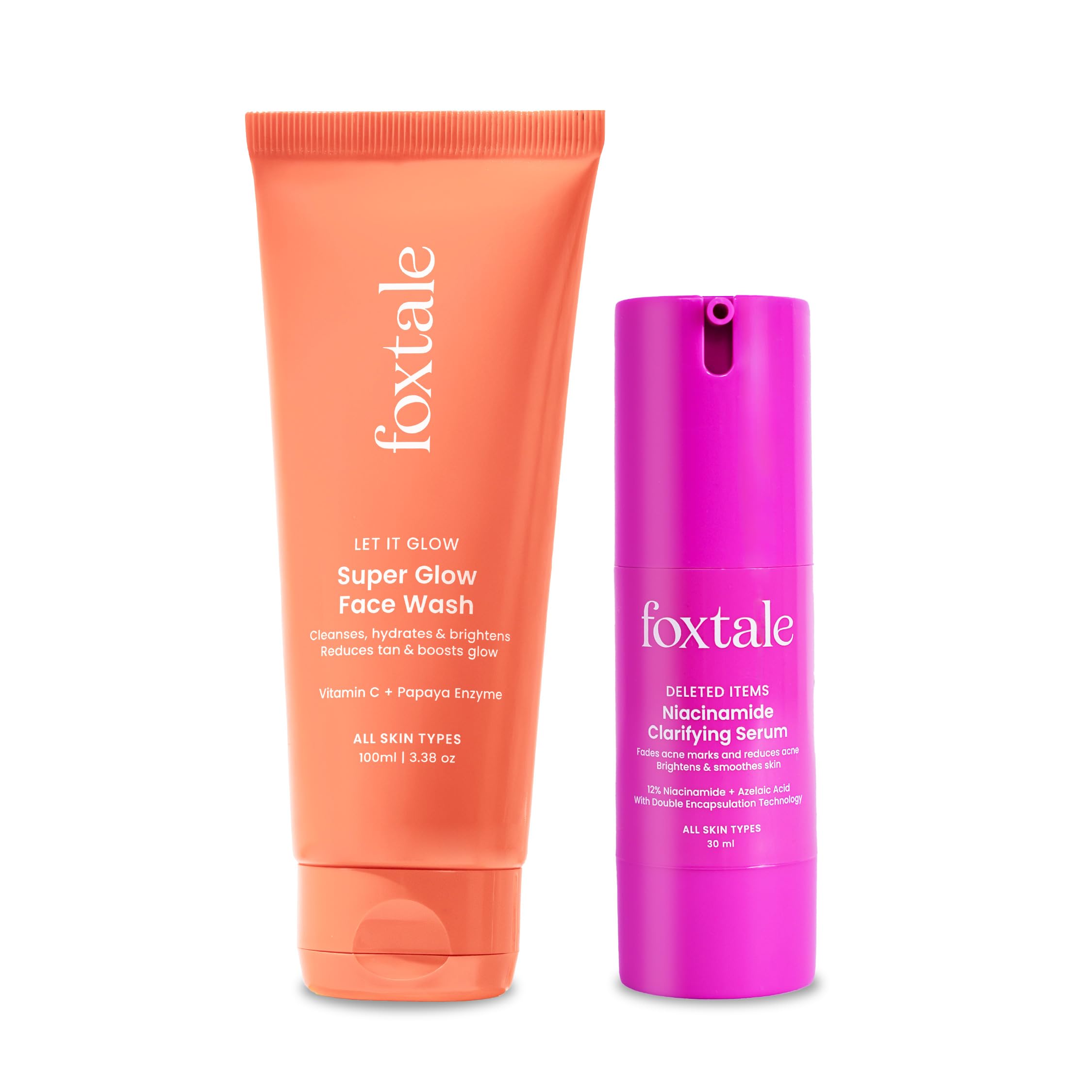 Foxtale Porefect Glow Pair  Super Glow Face Wash + 12% Niacinamide Clarifying Serum For Tan Removal, Acne Marks, And Bright Ski