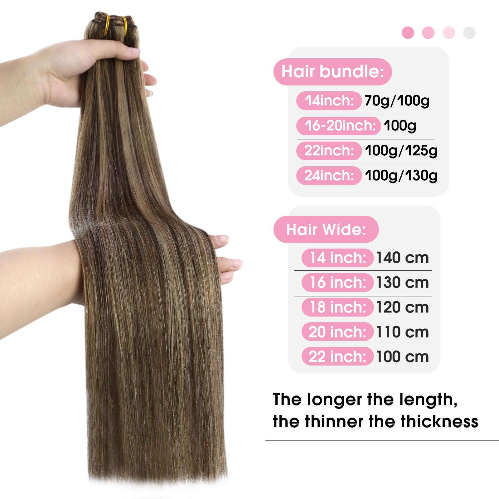 YoungSee Weft Human Hair Extensions Brown Highlight Sew in Hair Extensions Human Hair Dark Brown Mix Caramel Blonde Sew in Hair