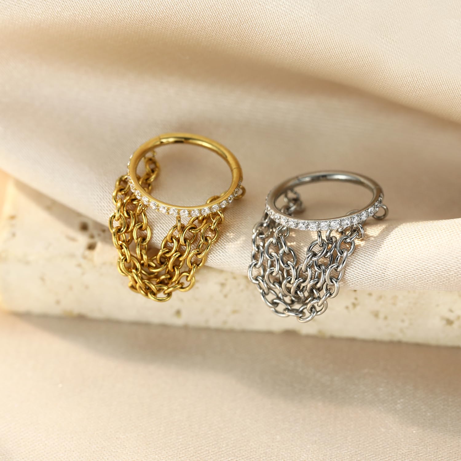 FUNLMO Conch Helix Piercing Jewelry Dangle Cartilage Helix Conch Earring with Chain Cartilage Helix Conch Hoop Earring Surgical