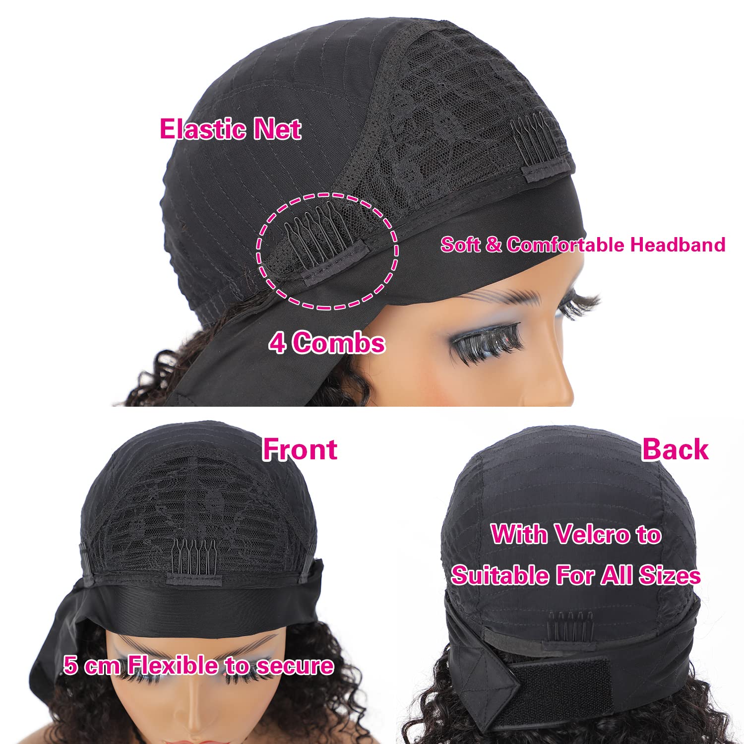 AISI Curly Headband Wig for Black Women 14 Inch Headband Wig Human Hair Brazilian None Lace Front Wigs 150% Density Deep Wave He