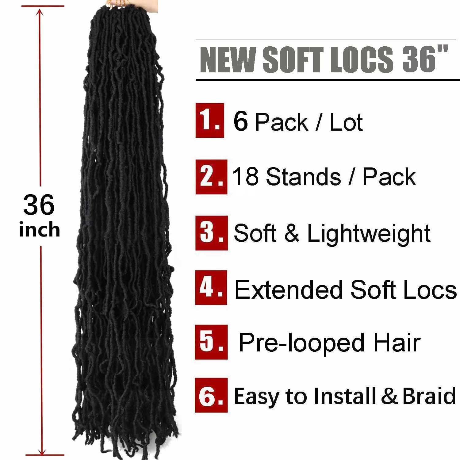 6 Packs 36 Inch Soft Locs Crochet Hair Pre Looped Long Faux Locs Crochet Braids Goddess Locs Dreadlocs Synthetic Hair For Black