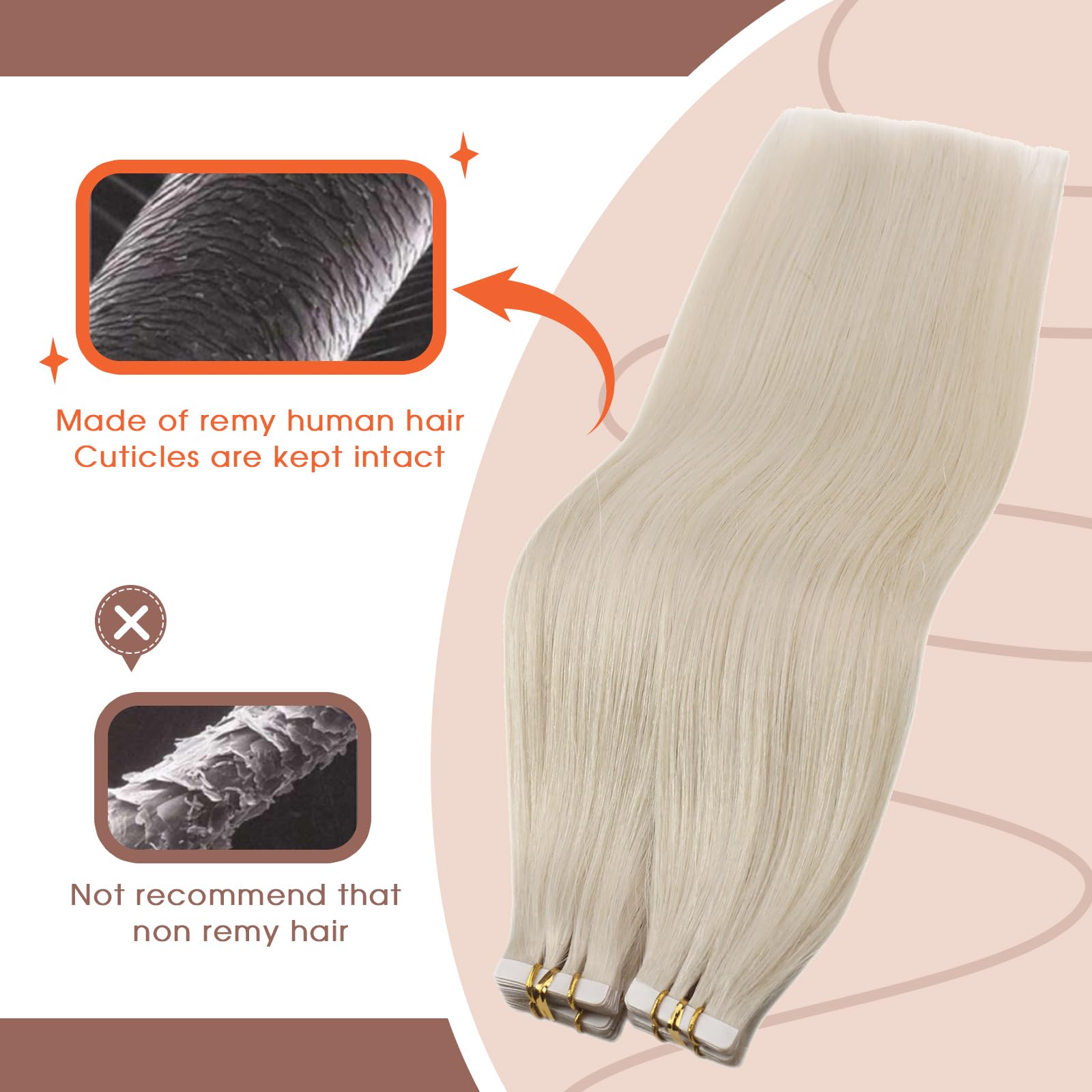 Sunny Hair Tape in Hair Extensions Real Human Hair Invisible Remy Hair Extensions Tape ins for Women White Blonde 16 inch 25G
