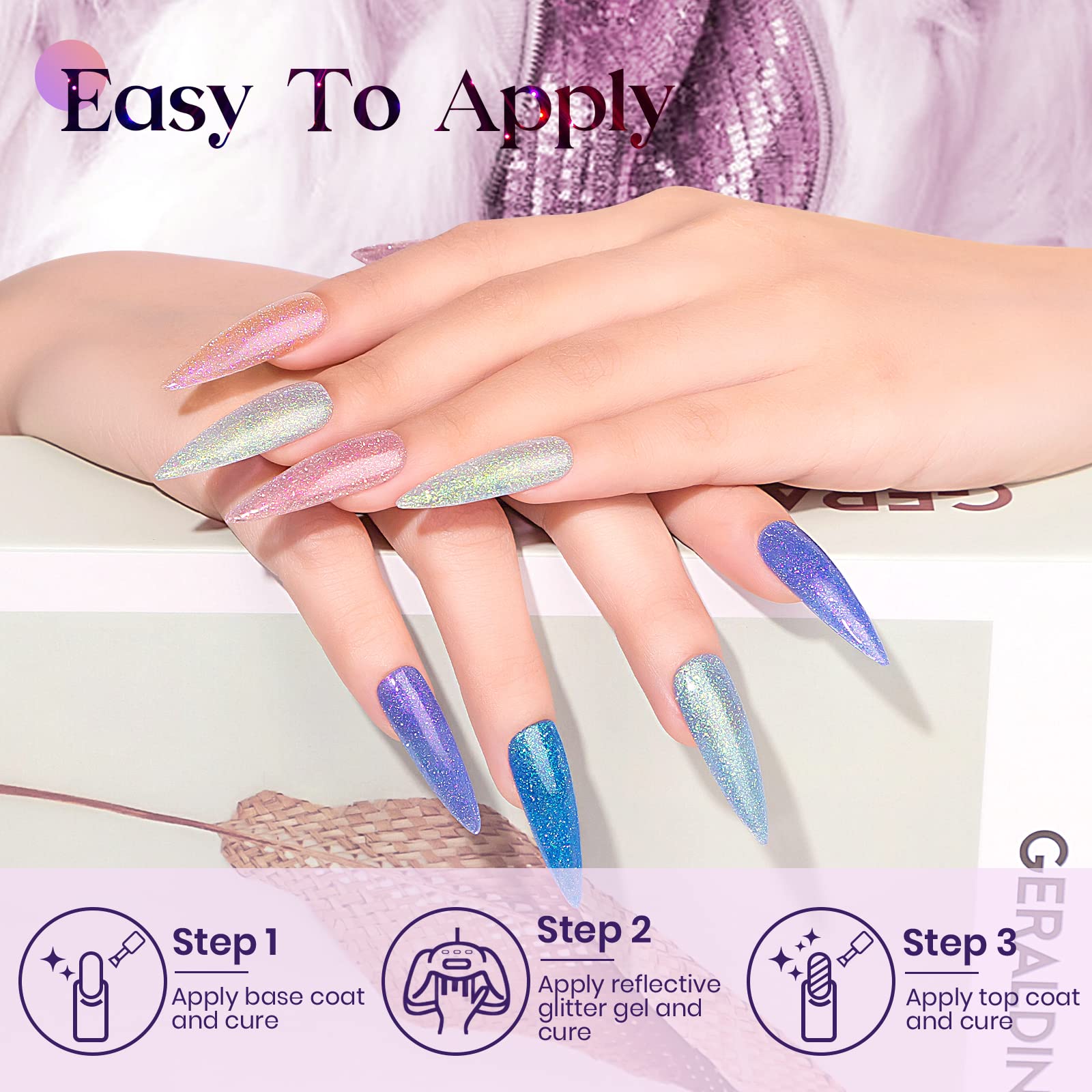 Mizhse Reflective Glitter Gel Nail Polish 7Ml Sparkle Unicorn Pink Blue Diamond Manicure Set Soak Off Nail Art Gel Polish 12Pcs