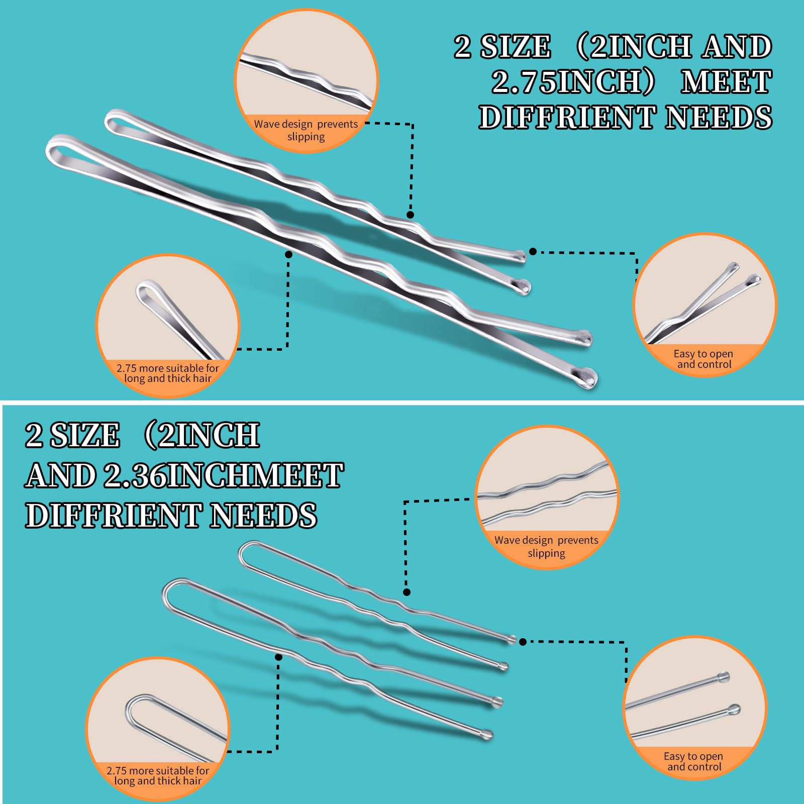 Teenitor 300pcs Silver Bobby Pins Hair Pins Kit, 100pcs Bobby Pins 100pcs Hair Pins for Women, Hair Pins for Buns, 100pcs Hair B