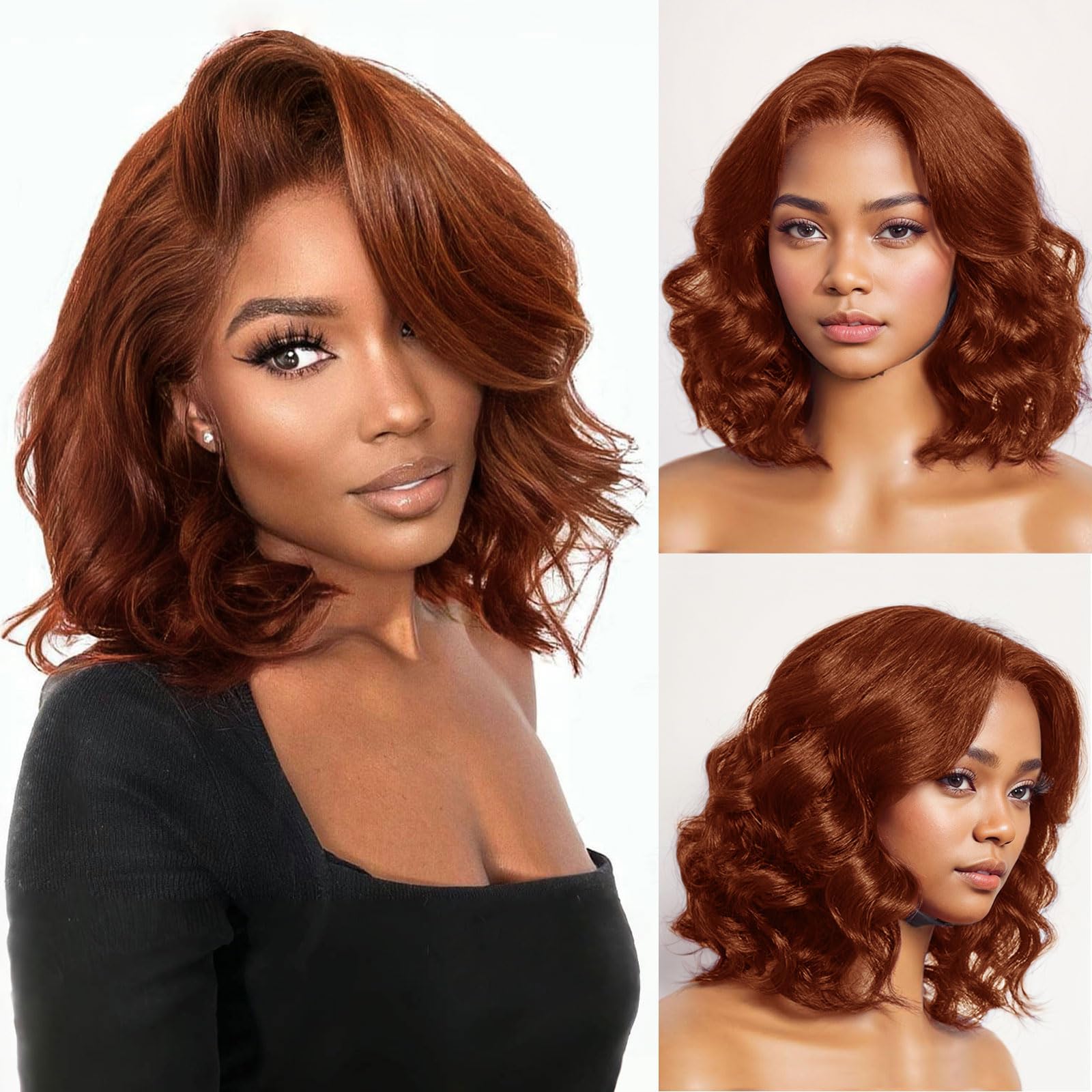 RECOOL Loose Body Bob Wig Reddish Brown Short Body Wave Human Hair Wig For Black Women 5x6 HD Glueless Lace Front Wigs Pre Pluck