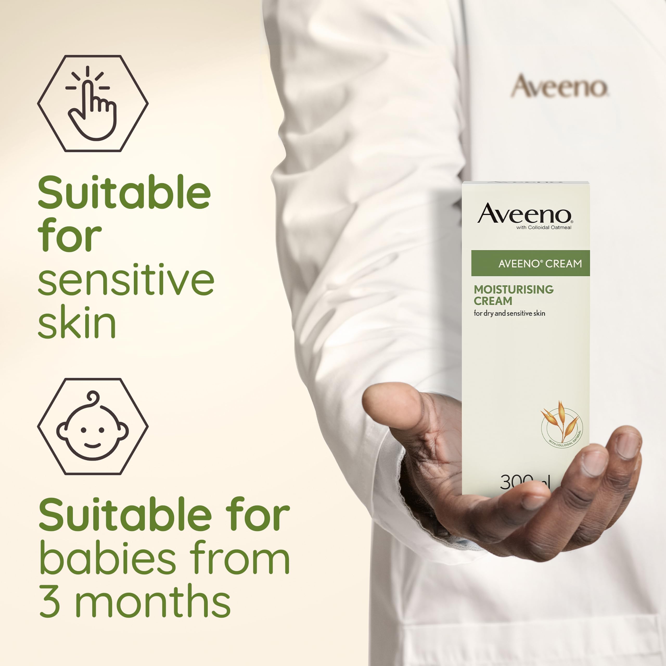 Aveeno Moisturising Cream (1x 300ml), Nourishing Body Lotion with Hydrating Colloidal Oatmeal, Full Body Moisturiser for Dry and