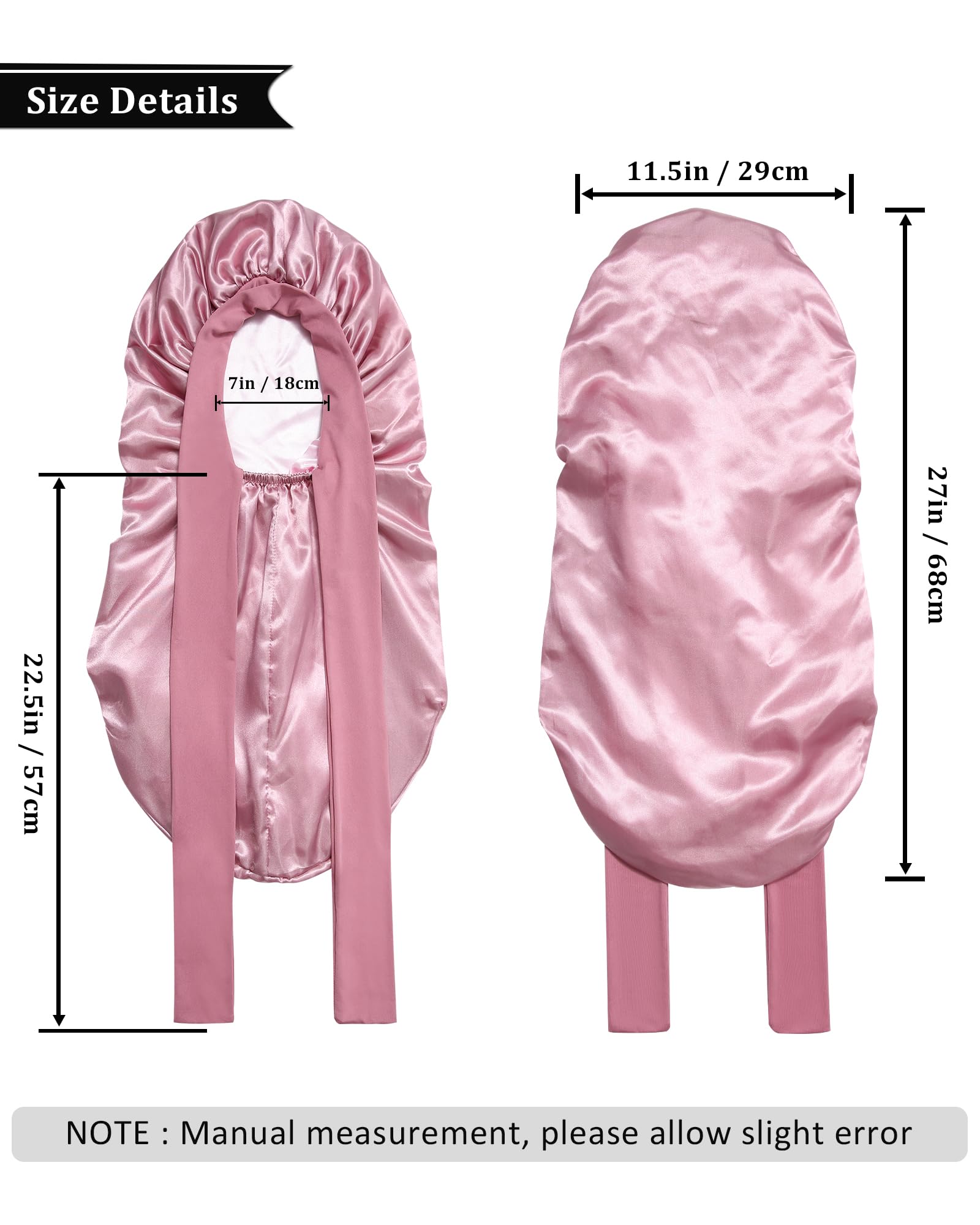 Awaytr Long Satin Bonnet For Sleeping - Double Layer Reversible Silk Bonnet For Long Hair Women Sleeping Cap With Tie Band (Rose