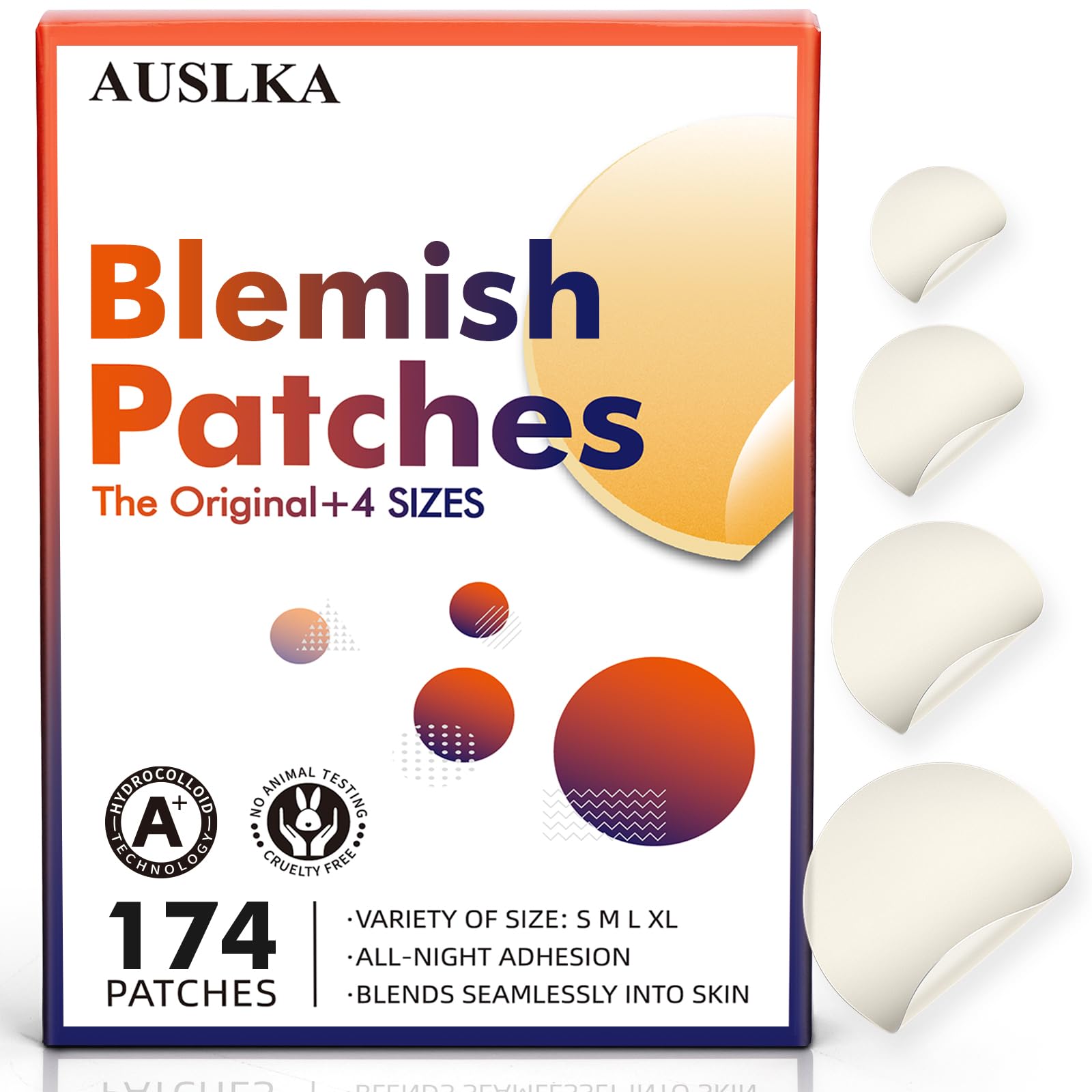 Auslka Blemishes Patches -175 Patches - Hydrocolloid Spot Dots - Blemishes Patch - Pimple Stickers, For Face Absorbing Cover Pat