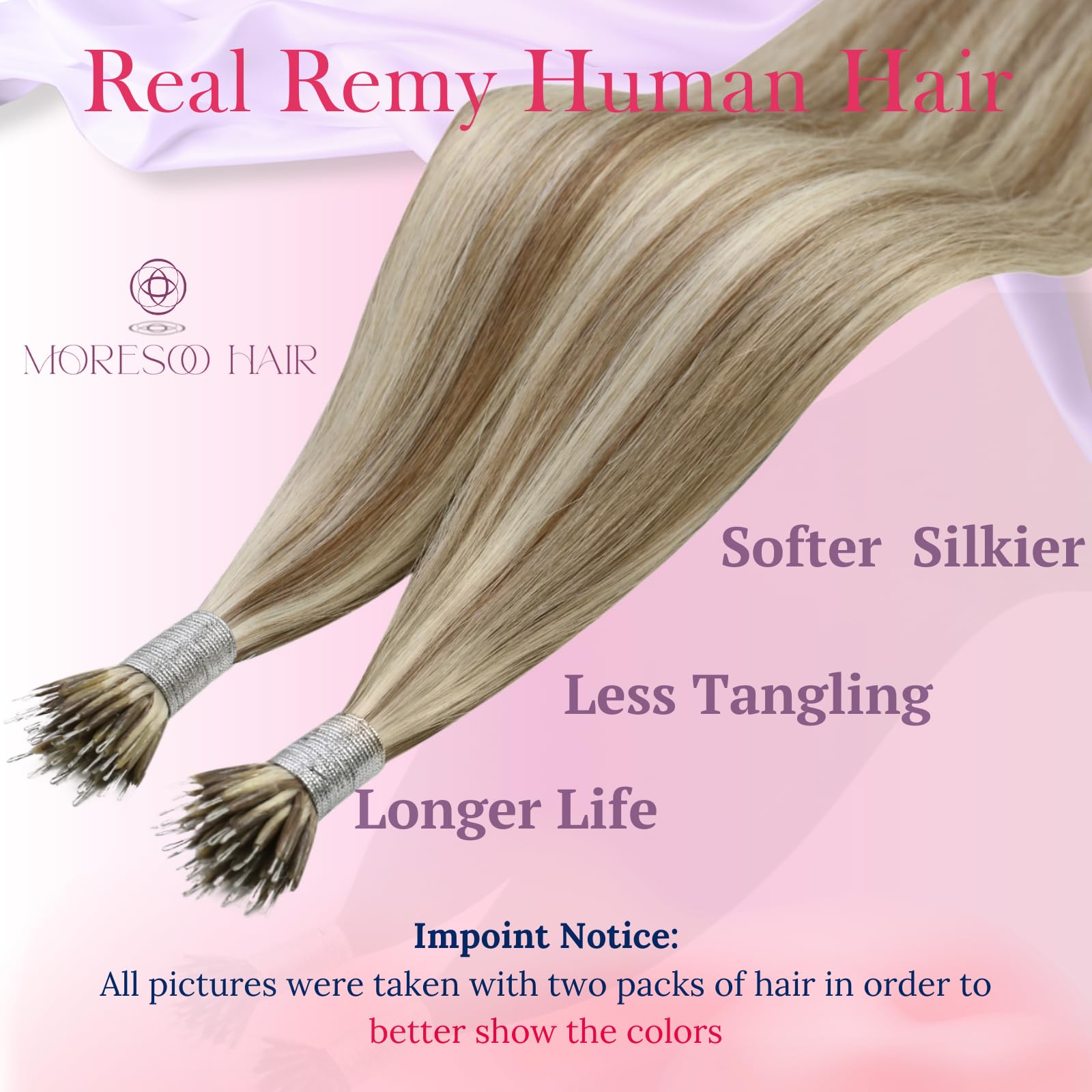 Moresoo Nano Ring Hair Extensions Human Hair Light Brown To Platinum Blonde Highlight Nano Bead Hair Extensions Human Hair 18 In