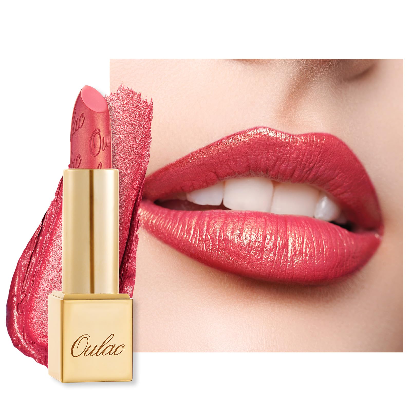 Oulac Glitter Lipstick for Women with Metallic 3D Shine Lightweight Hydrating Formula, High Impact Lip Color, Vegan Beauty, Full