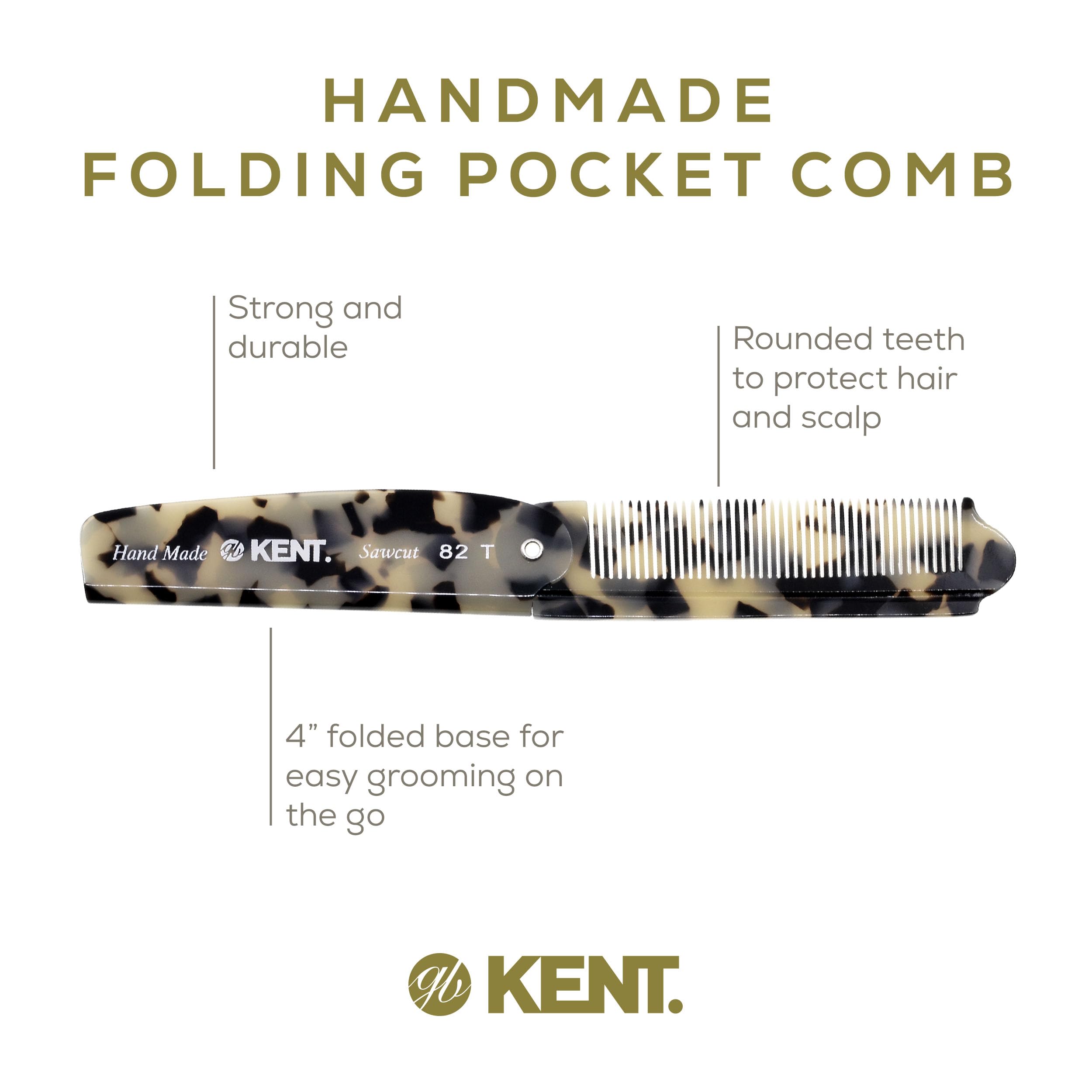 KENT 82T Handmade Folding Pocket Comb, Fine Tooth Plastic Hair Comb for Men, White Tokyo, 1 PACK, Made in England