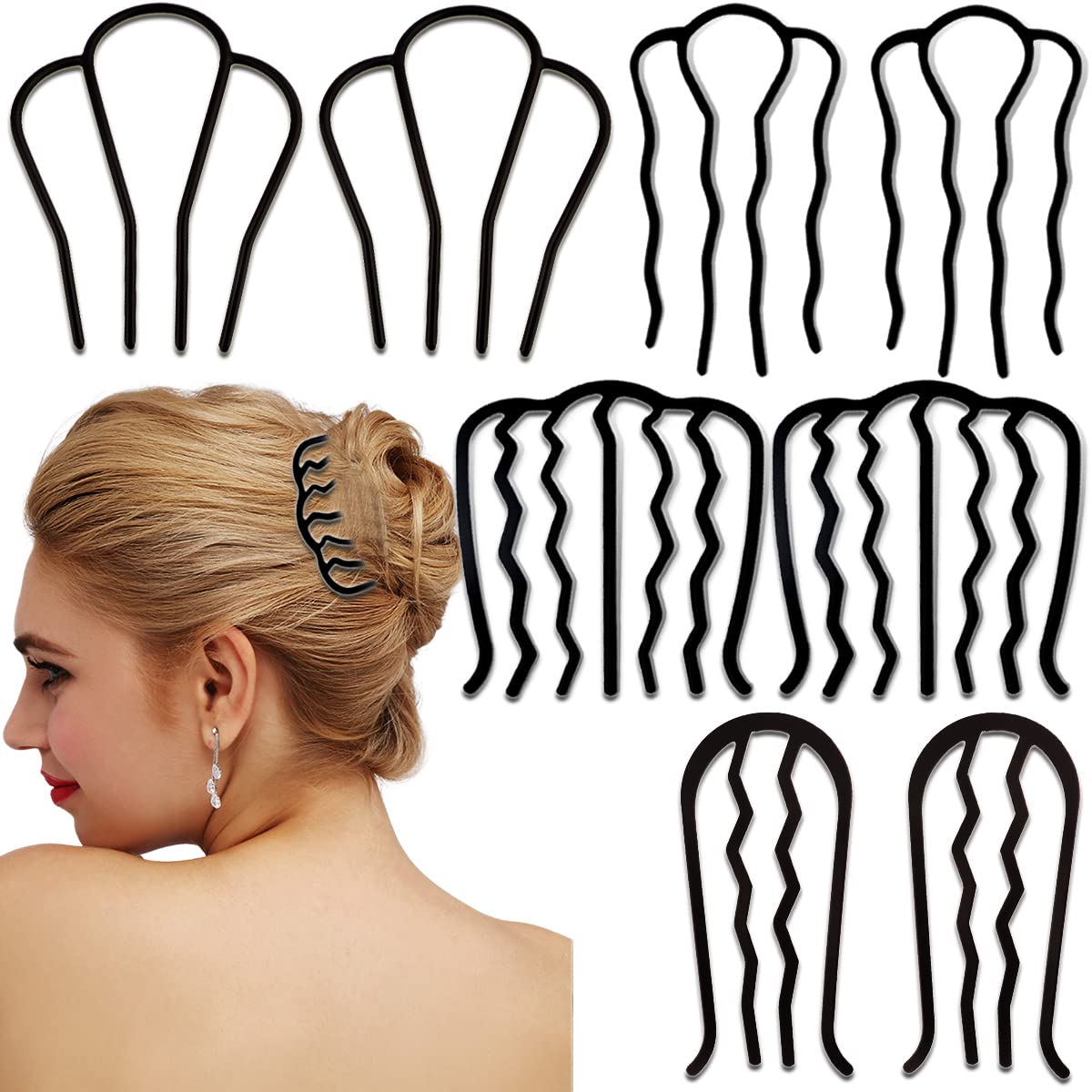 8 Piece Hair Side Combs Metal Hair Fork Clip with Teeth Hair Pin Stick for Updo Bun, U Shape Hair Combs Hair Tool for Vintage Ha