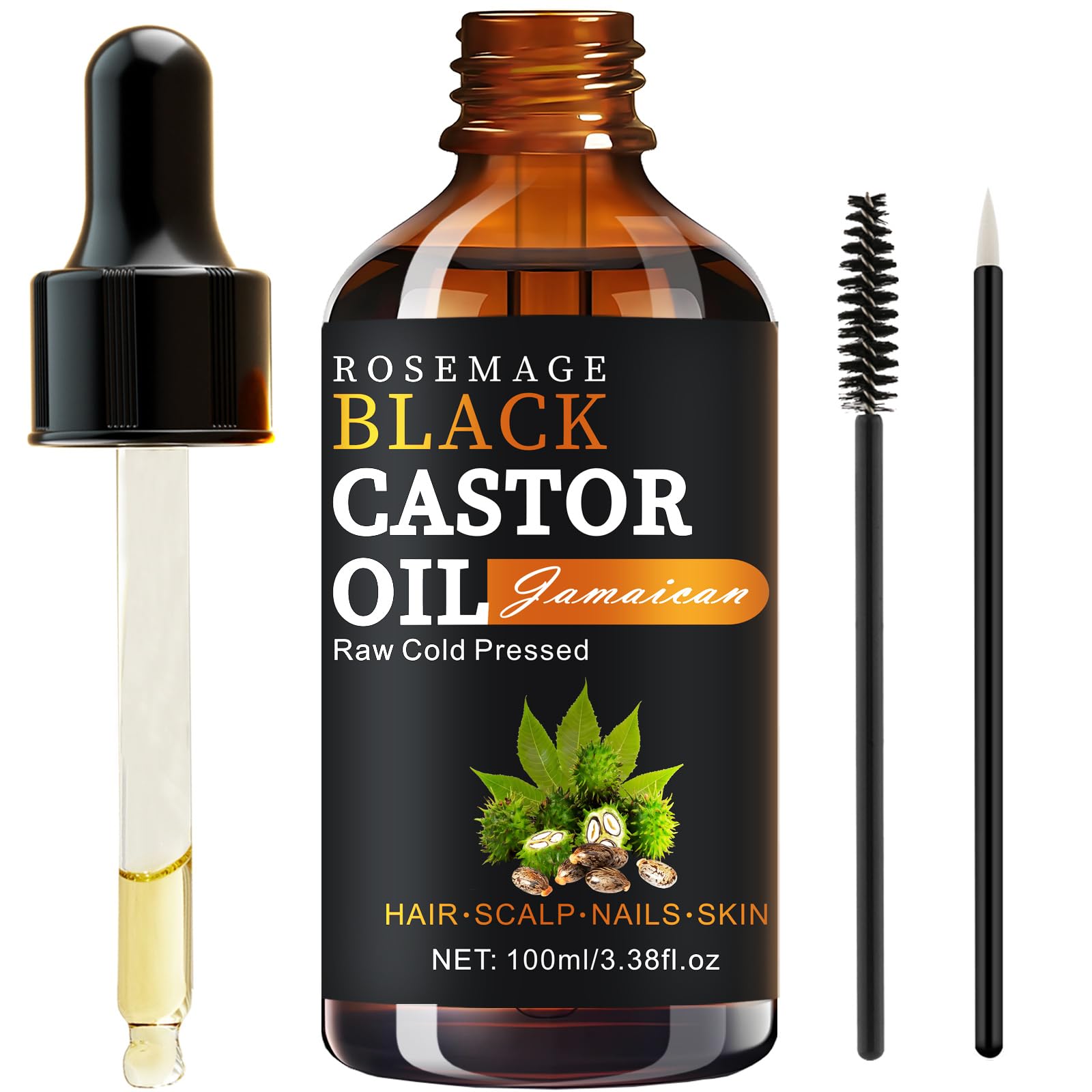TOPLING 100% Pure and Natural Jamaican Castor Oil Organic Cold Pressed Carrier Oil for Hair Growth, Eyelashes & Eyebrows and Bod