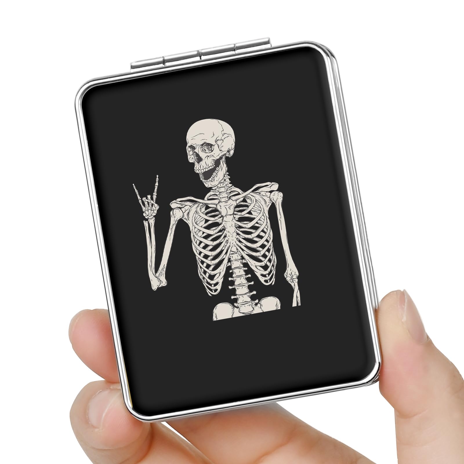dcdcee Pocket Mirror, Small Travel Mirror with Magnification, Portable Double-Sided Magnifying Cosmetic Mirror for Daily (Skull)