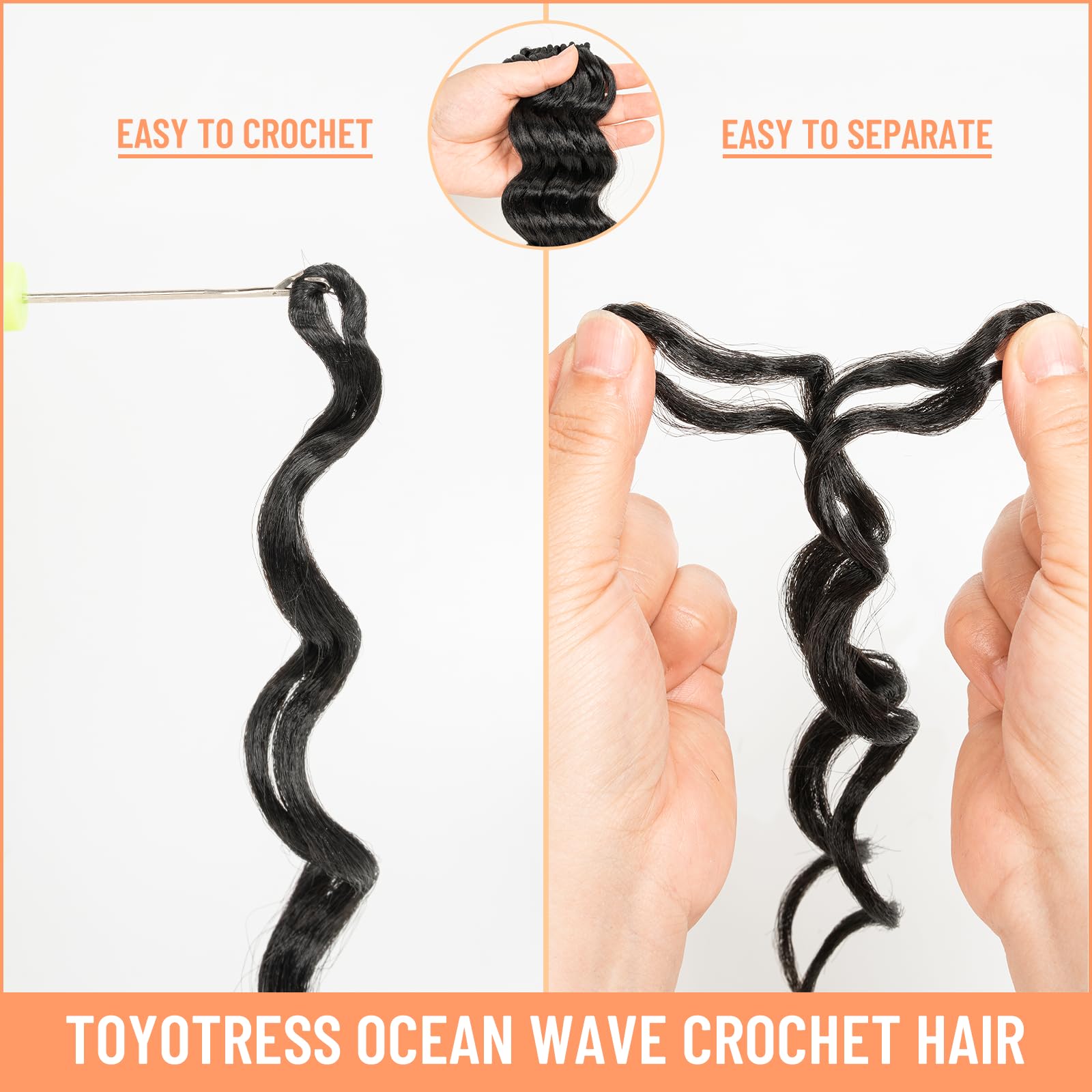 Toyotress Ocean Wave Crochet Hair - 12 Inch 8 Packs Natural Black Crochet Braids Deep Twist Synthetic Braiding Hair Extensions (