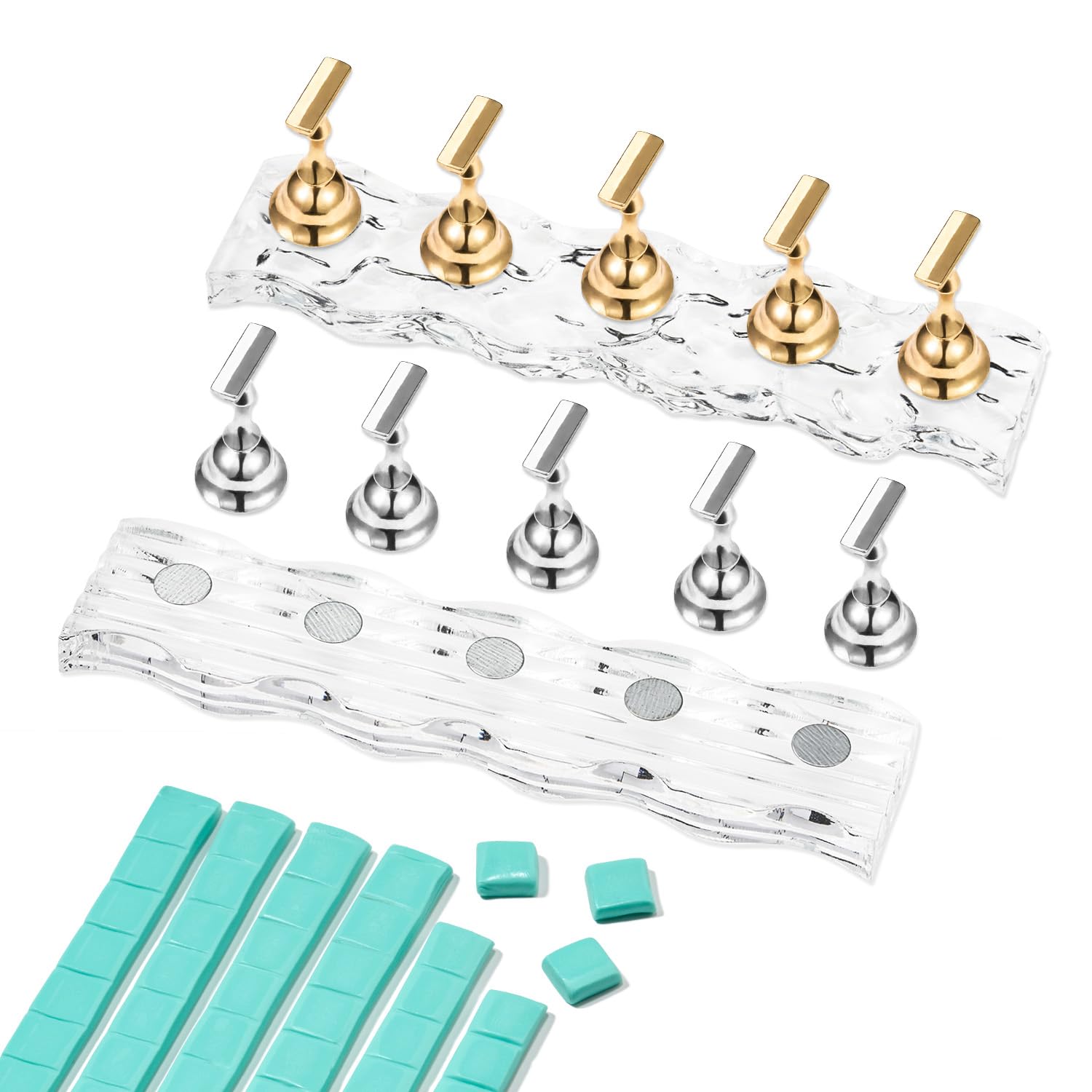 Gaoy Nail Stand For Press On Nails, 2Pcs Magnetic Stand Acrylic Nail Art Practice Display Holder With 96Pcs Reusable Adhesive Pu