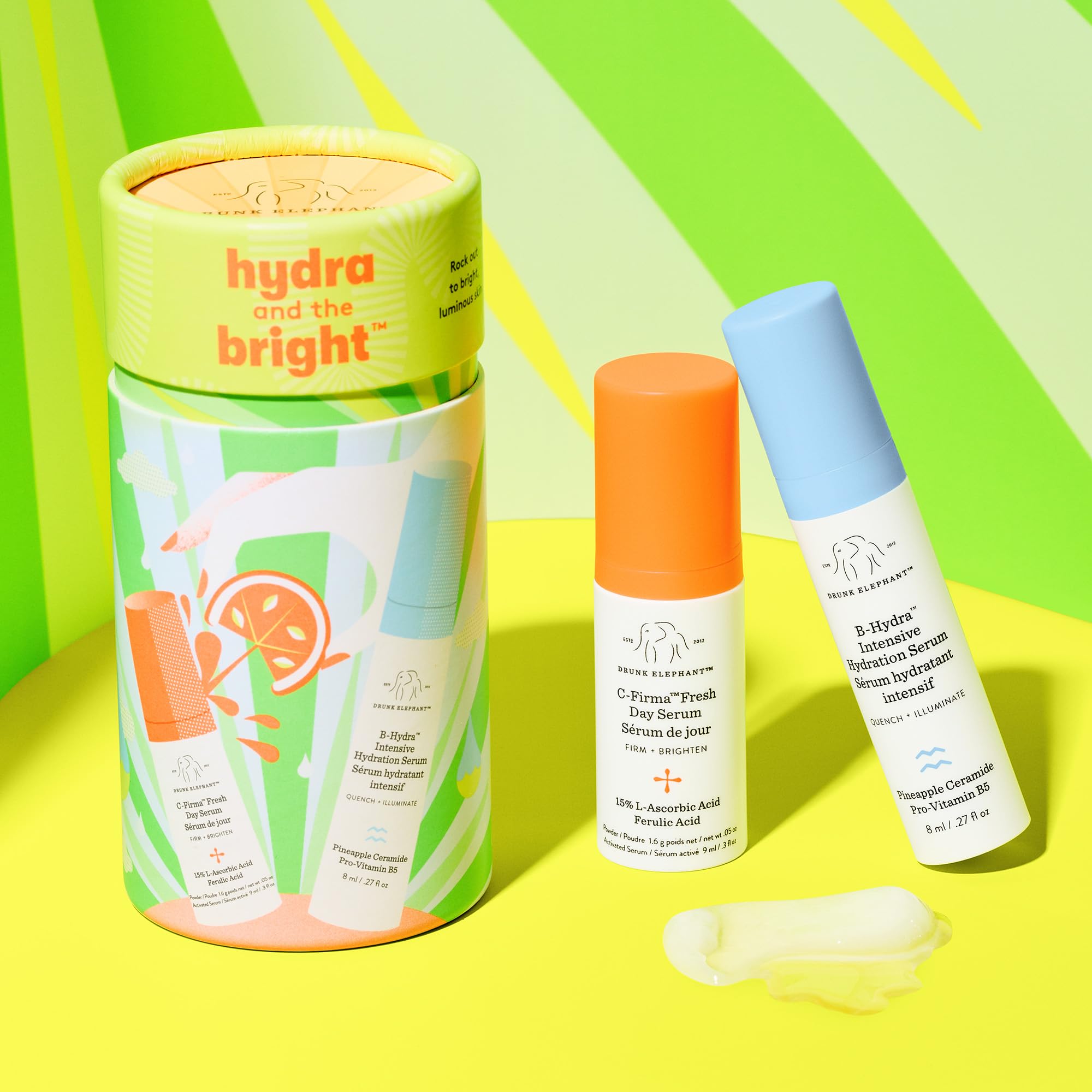 Drunk Elephant Hydra and The Bright - Includes C-Firma Fresh Day Serum (0.3 fl oz) & B-Hydra Intensive Hydration Serum (0.27 fl