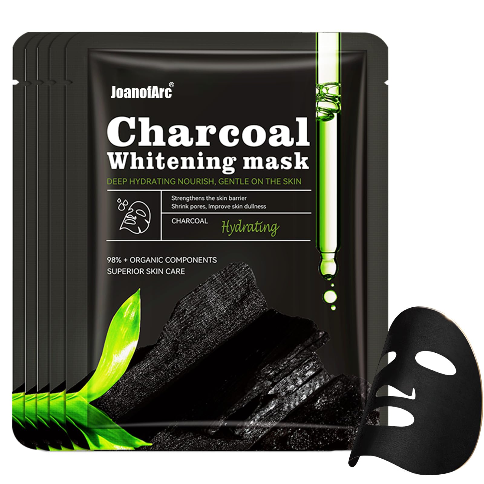 JoanofArc Bamboo Charcoal Sheet Mask, Skin Cleansing, Repairing Moisturizing, Refreshing Oil Control, Gentle on Skin, Deep Hydra