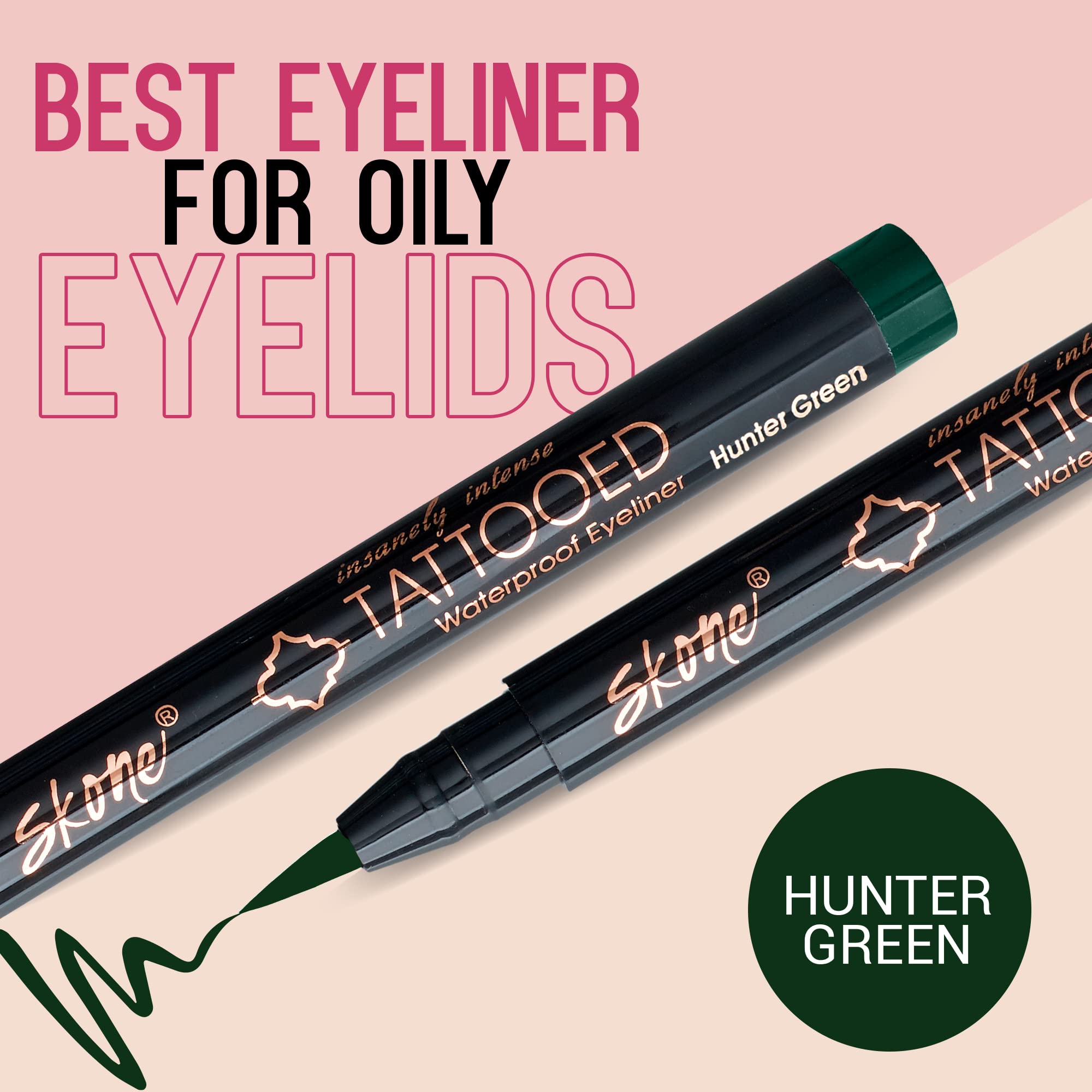 Skone Cosmetics Insanely Intense Tattooed Eyeliner - Smudge Proof, Sweat Proof Liquid Eyeliner Felt Tip Applicator, Pigmented Li