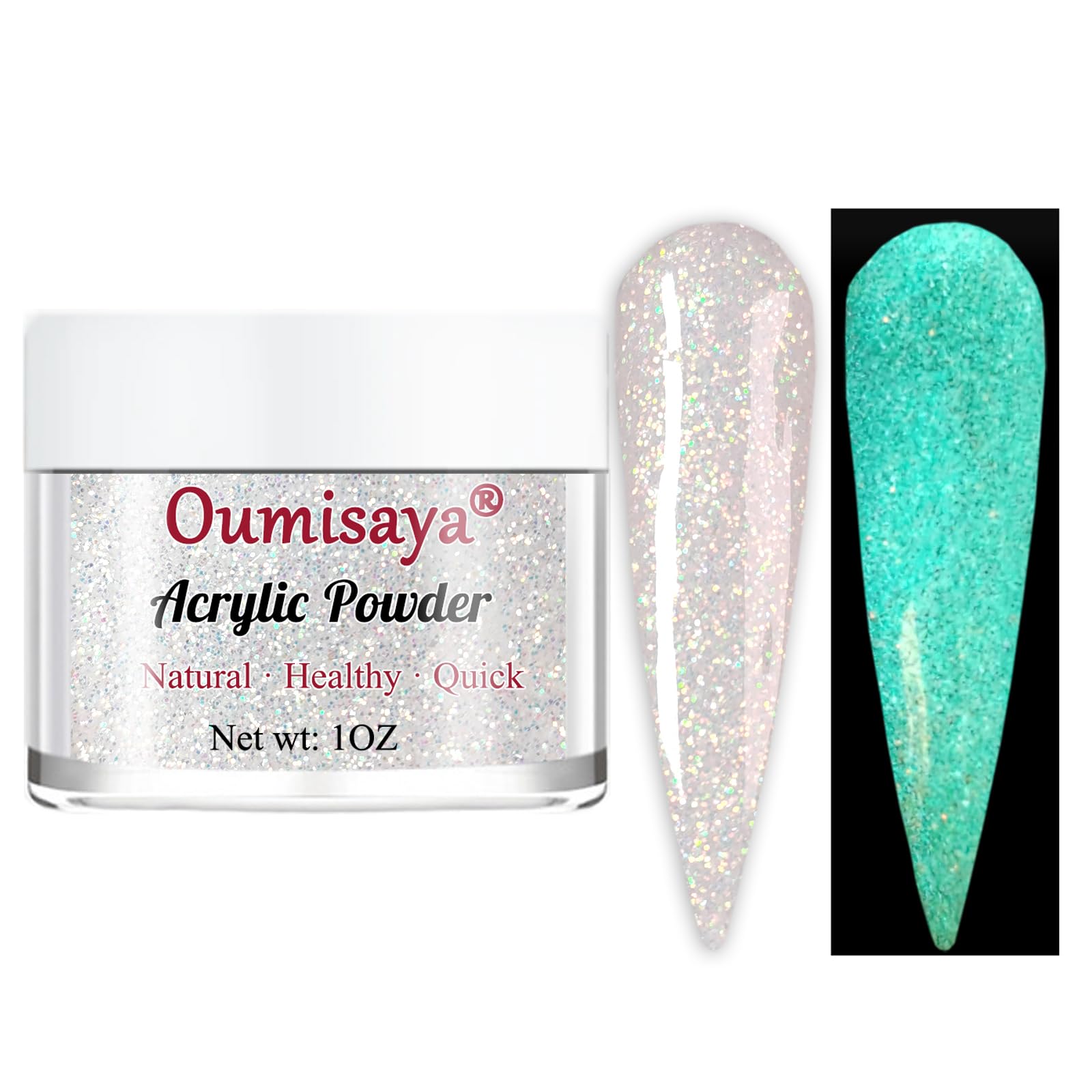 Glow in the dark White Glitter Acrylic Nail Powder Colors 1OZ (AP068)