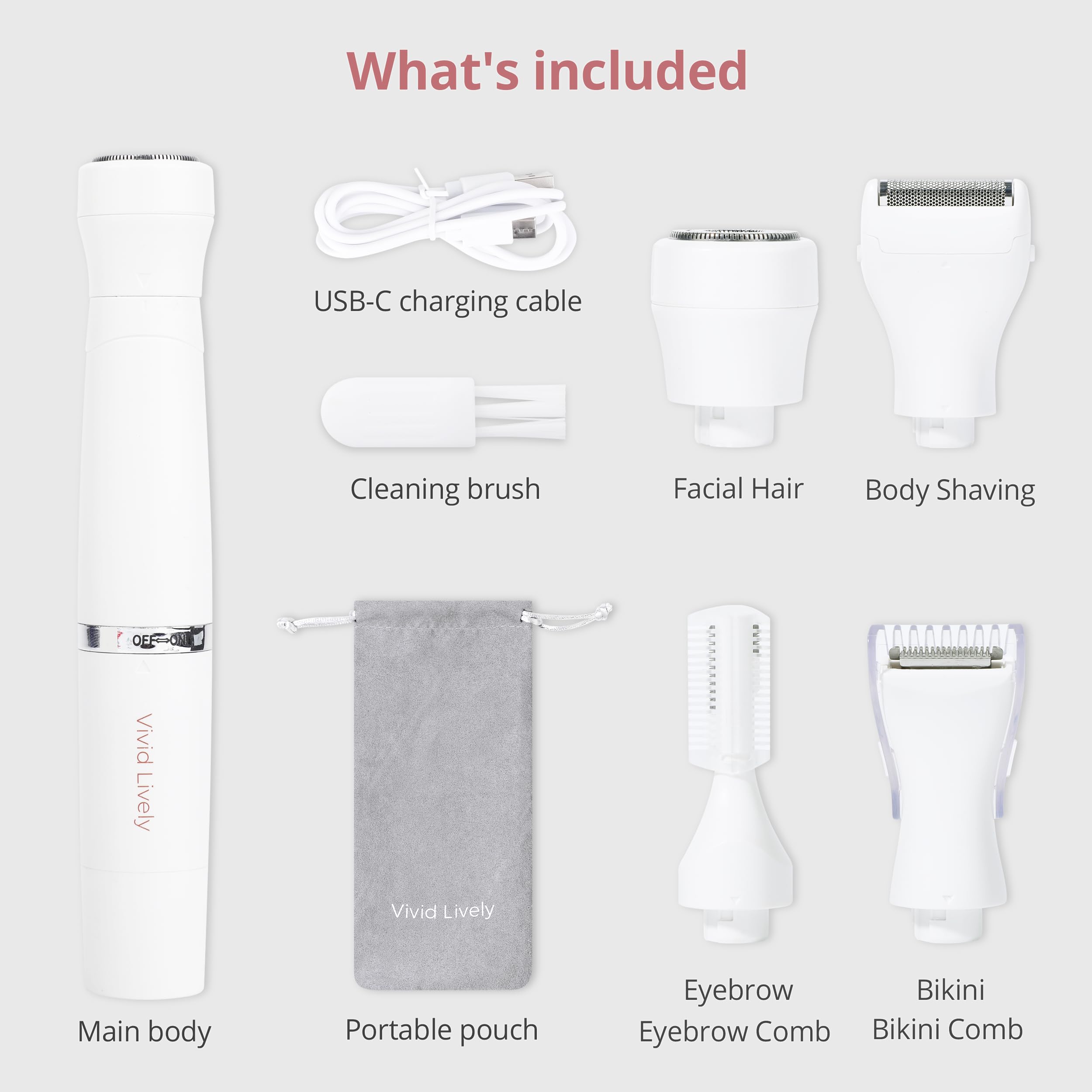 4-In1 Facial Hair Removal For Women, Painless Electric Face Shaver, Usb Rechargeable, Ease Of Use, Portable