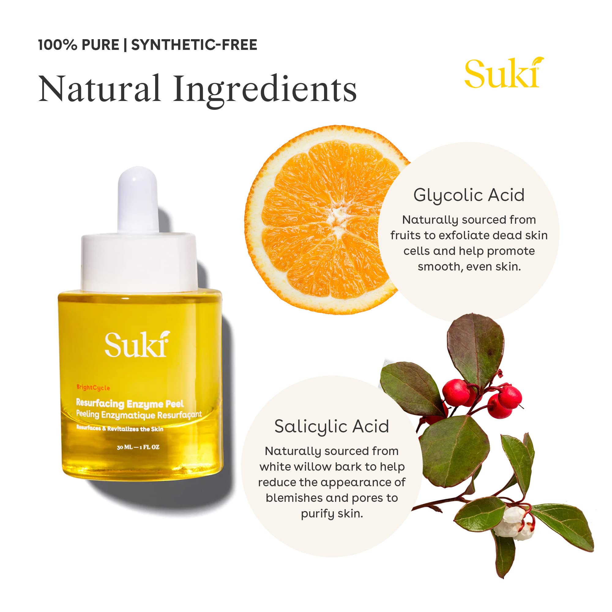 Suki Skincare Resurfacing Enzyme Peel - With Glycolic Acid, Papain, Apple, & Pumpkin - Chemical Exfoliant That Reduces Dry Skin
