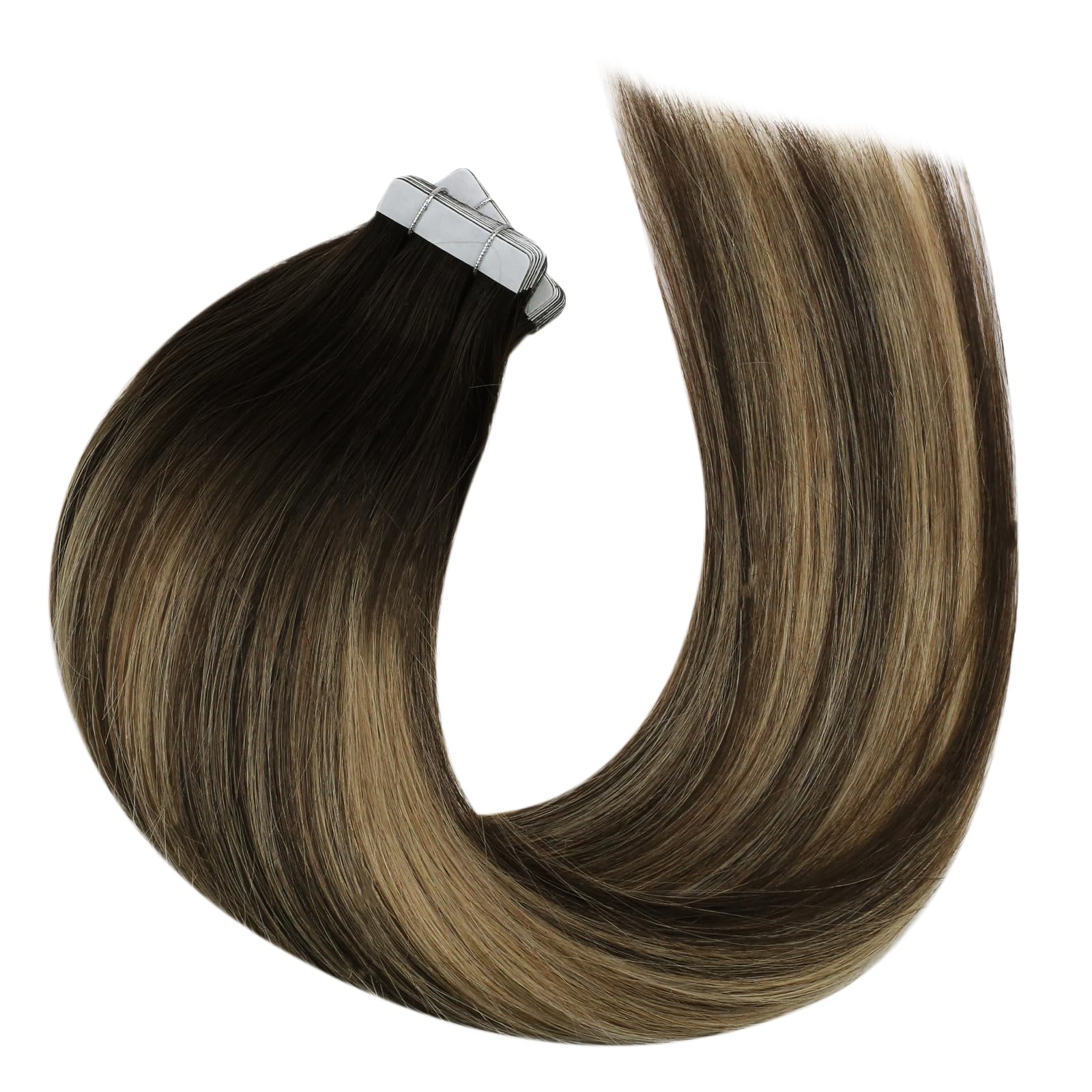 Moresoo Tape In Extensions Ombre 20 Inch Tape In Remy Human Hair Extensions 20Pcs Tape In Hair Extensions Brown To Blonde 4274 B