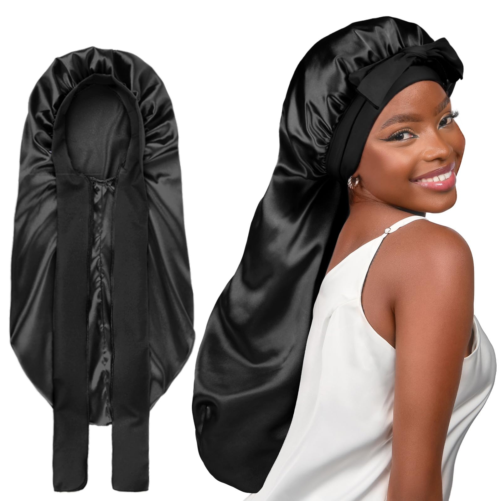 YANIBEST Silk Bonnet for Sleeping Women Braid Bonnet for Long Hair with Tie Band Satin Bonnet for Braids Hair Sleeping Cap Gifts