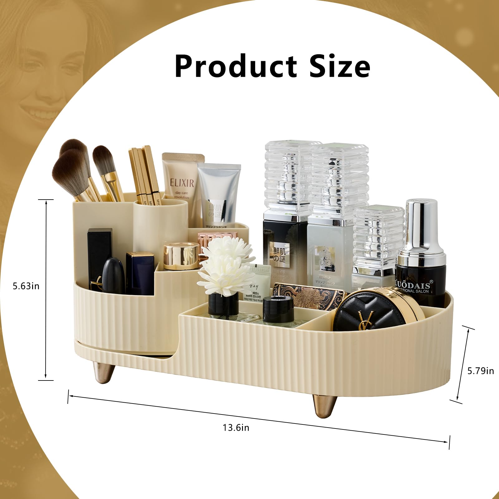 RUIQING New 360 Rotating Makeup Organizer,Large-Capacity Makeup Organizer for Vanity, Can Easily Store Makeup Brushes, Makeup ,S
