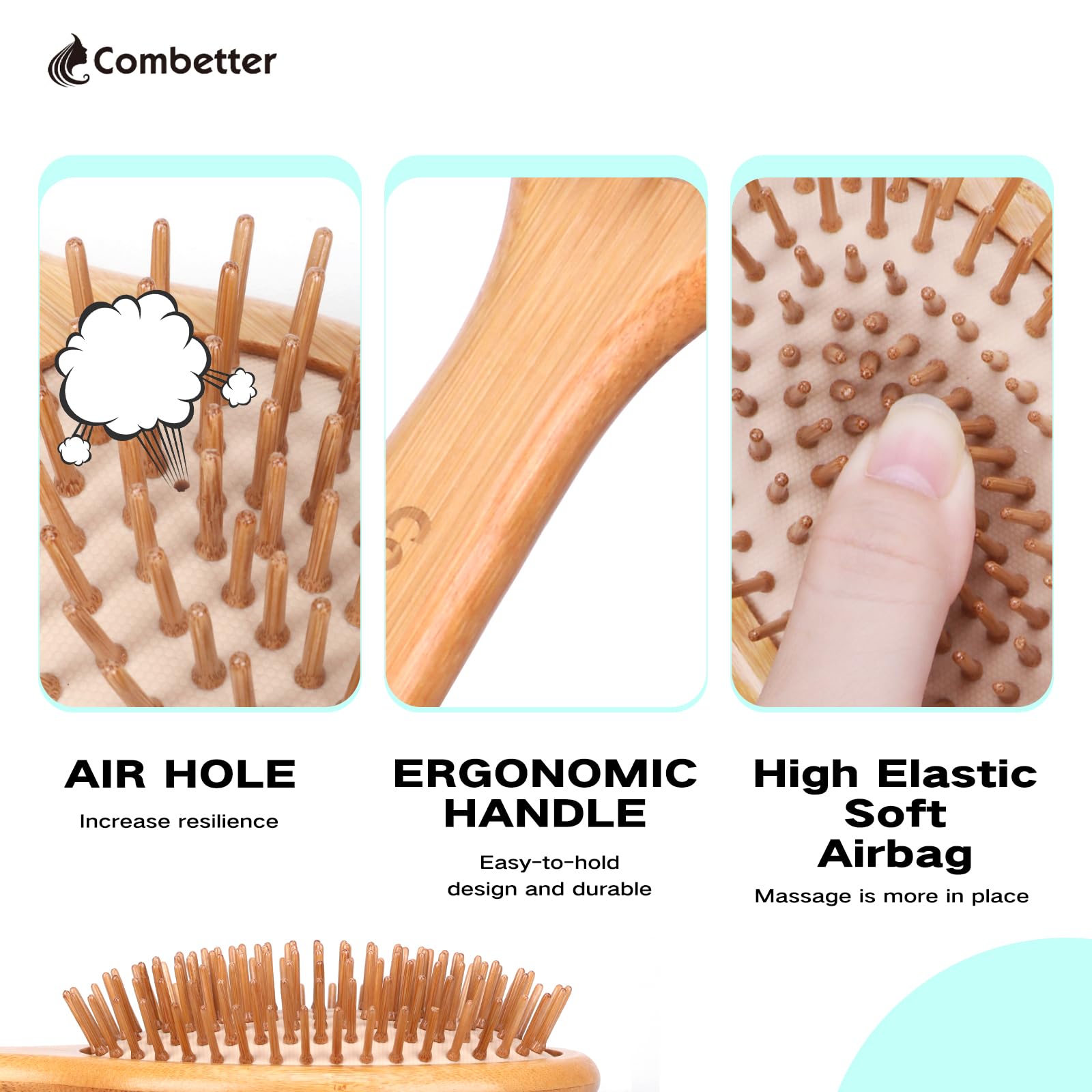 Bamboo Hair Brush Combetter, Natural Brush to Soften&Improves Hair Texture - Soothing Massage to Improve Dandruff Eco-Friendly C