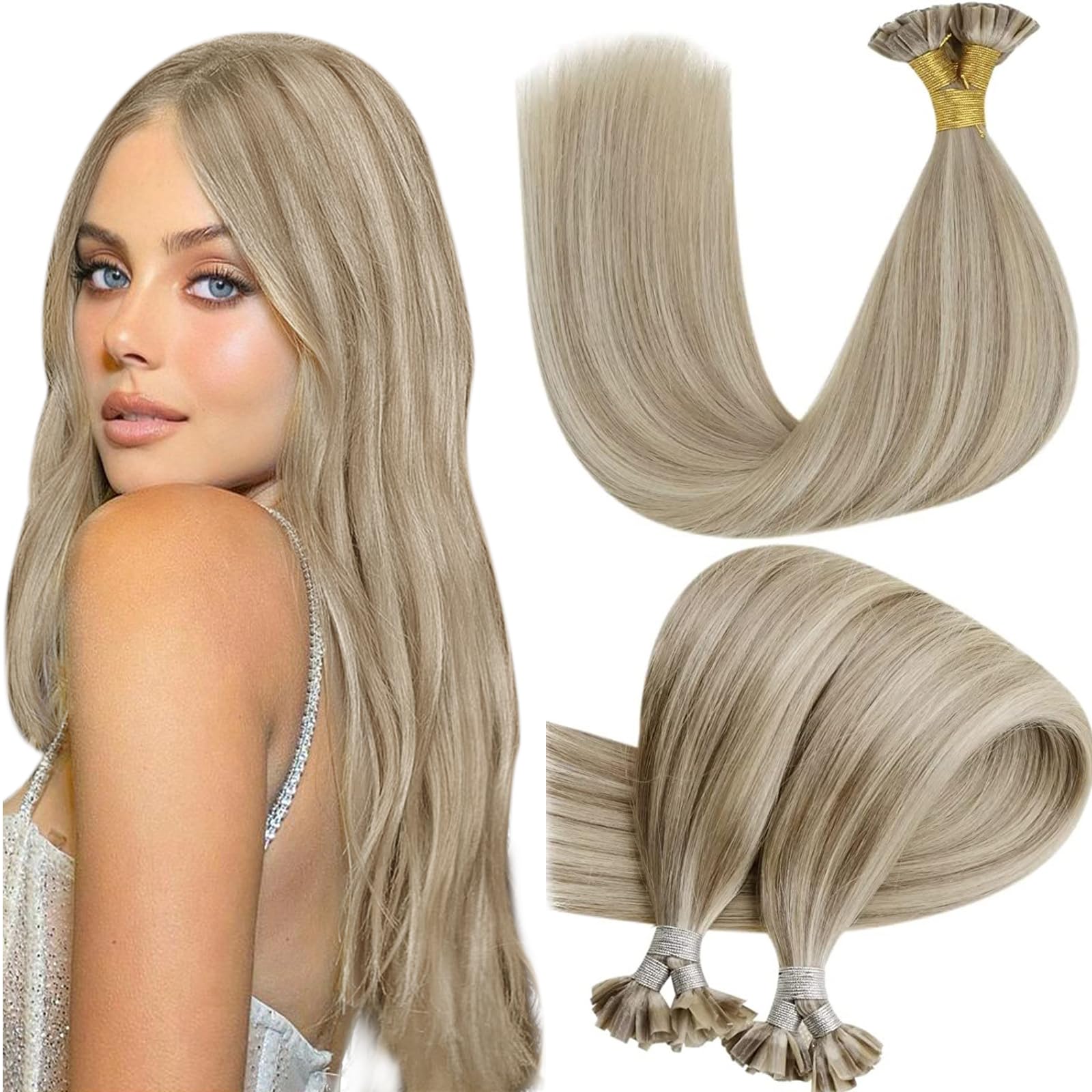 Hetto Remy Human Hair Utip Extensions #17 Ash Blonde Highlight #23 Light Blonde Utip Hair Extensions Fusion U Tip Extensions Rea