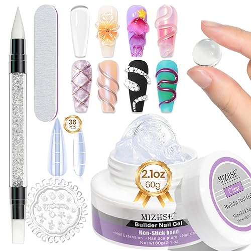 Mizhse Solid Builder Gel For Nails, 60G Large Capacity Clear Hard Gel For Nails 3D Sculpting Gel Non-Sticky Hand Carving Gel Uv