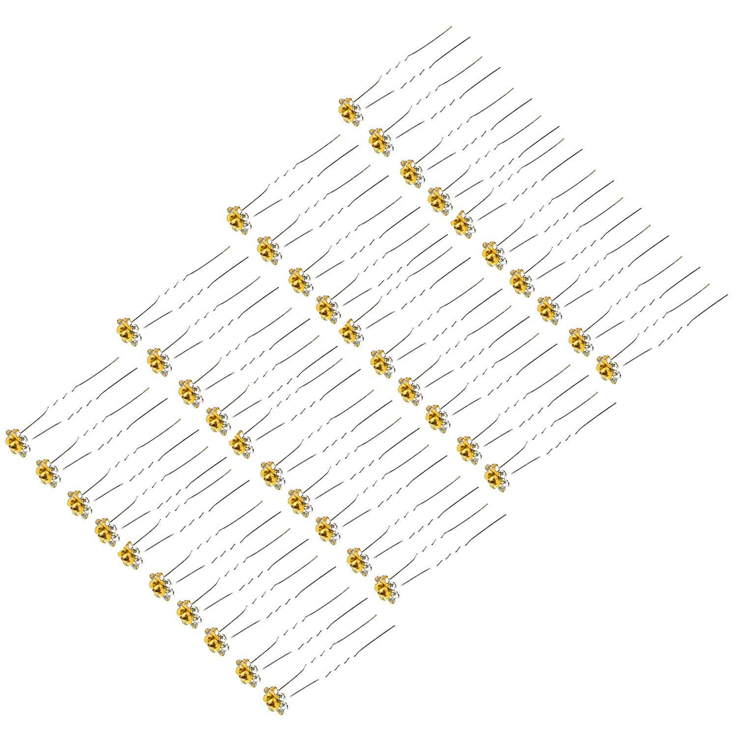 Betiteto 40 Pcs U-Shaped Flower Rhinestone Hair Pins Crystal Hair Accessories For Bridal Wedding Party Girls' Sweet Sixteen (Yel