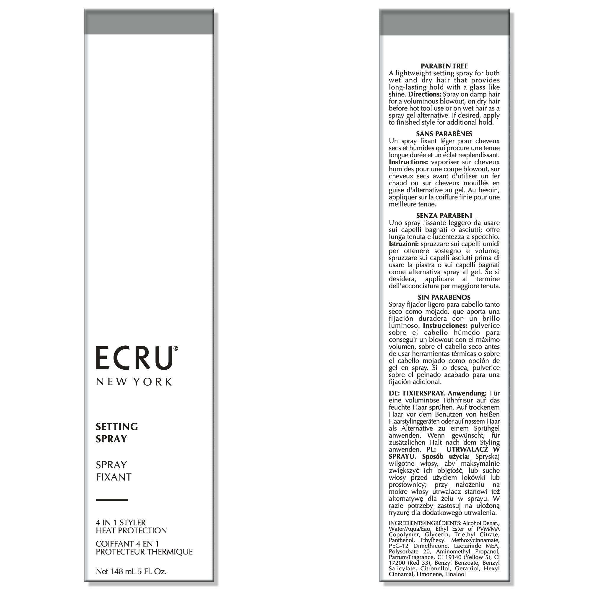 Ecru New York Hair Setting Spray  5 Oz. Lightweight Hair Heat & Frizz Protectant With Long Lasting Hold And Shine