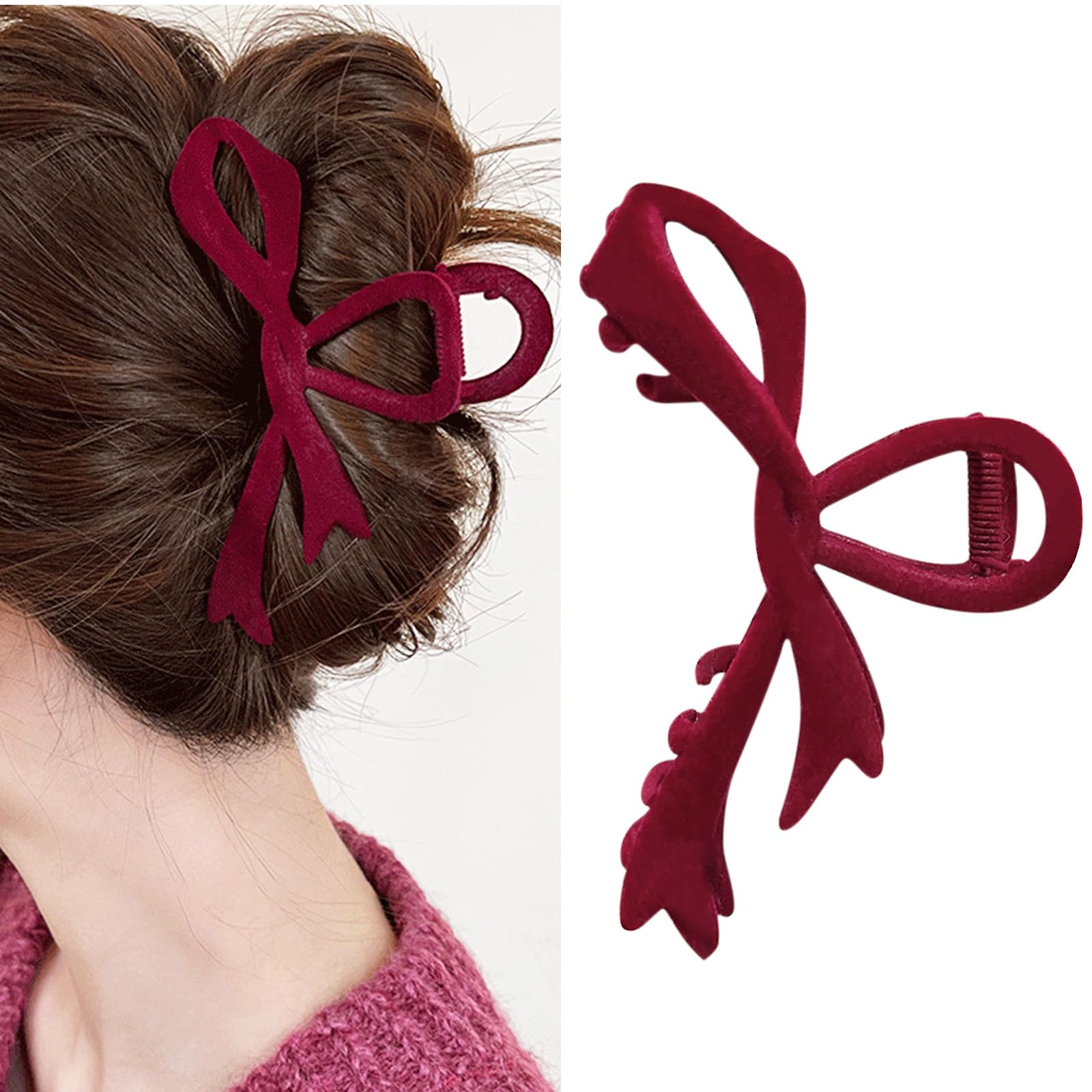 Red Velvet Hair Claw Clips for Women French Hair Clips Elegant Valentines Day Hair Claw Clip Burgundy Hair Clip for Girls Christ