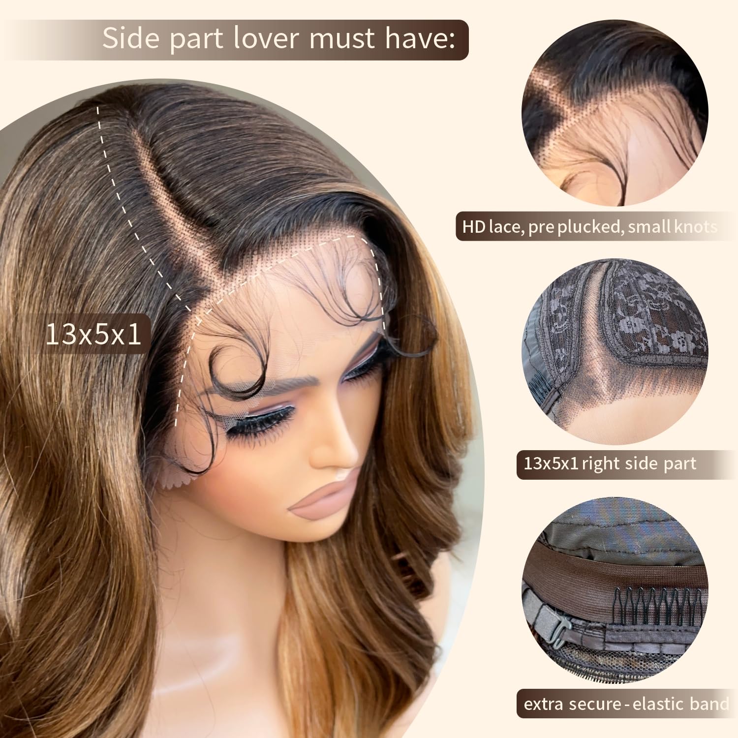 BrownBomb Ombre Lace Front Wig Pre Plucked, Highlight Lace Front Wig Body Wave, Glueless Synthetic Lace Front Wigs, Brown and Bl