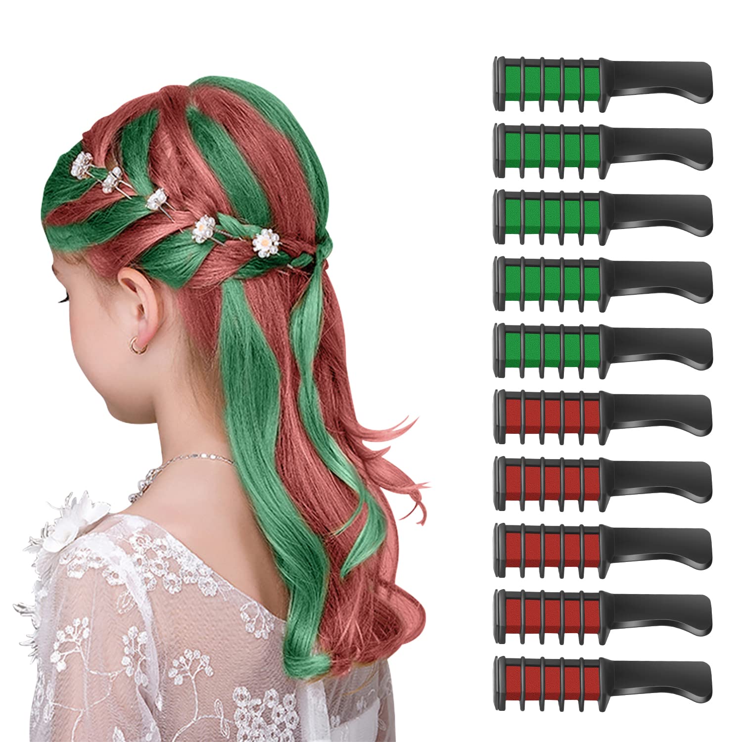 MSDADA Red and Green Hair Chalk for Girls  New Hair Chalk Comb Temporary Washable Hair Color Dye for Girls