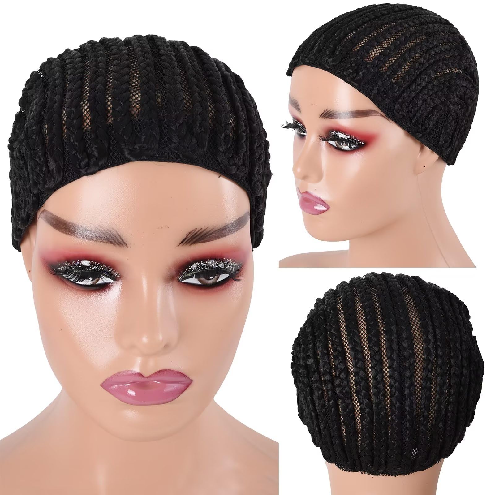 Royota Braided Wig Cap For Crochet Hair Braids Breathable Cornrow Cap for Easier Sew in Weave Hair Glueless Black Cornrow Croche
