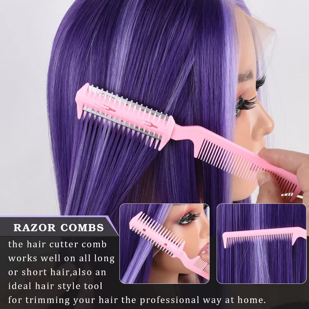 6 Pieces Razor Comb Split Ends Hair Trimmer Home Hair Cut Scissor,Double Edge Razor Combs for Hair Cutting Women and Men Hair Th