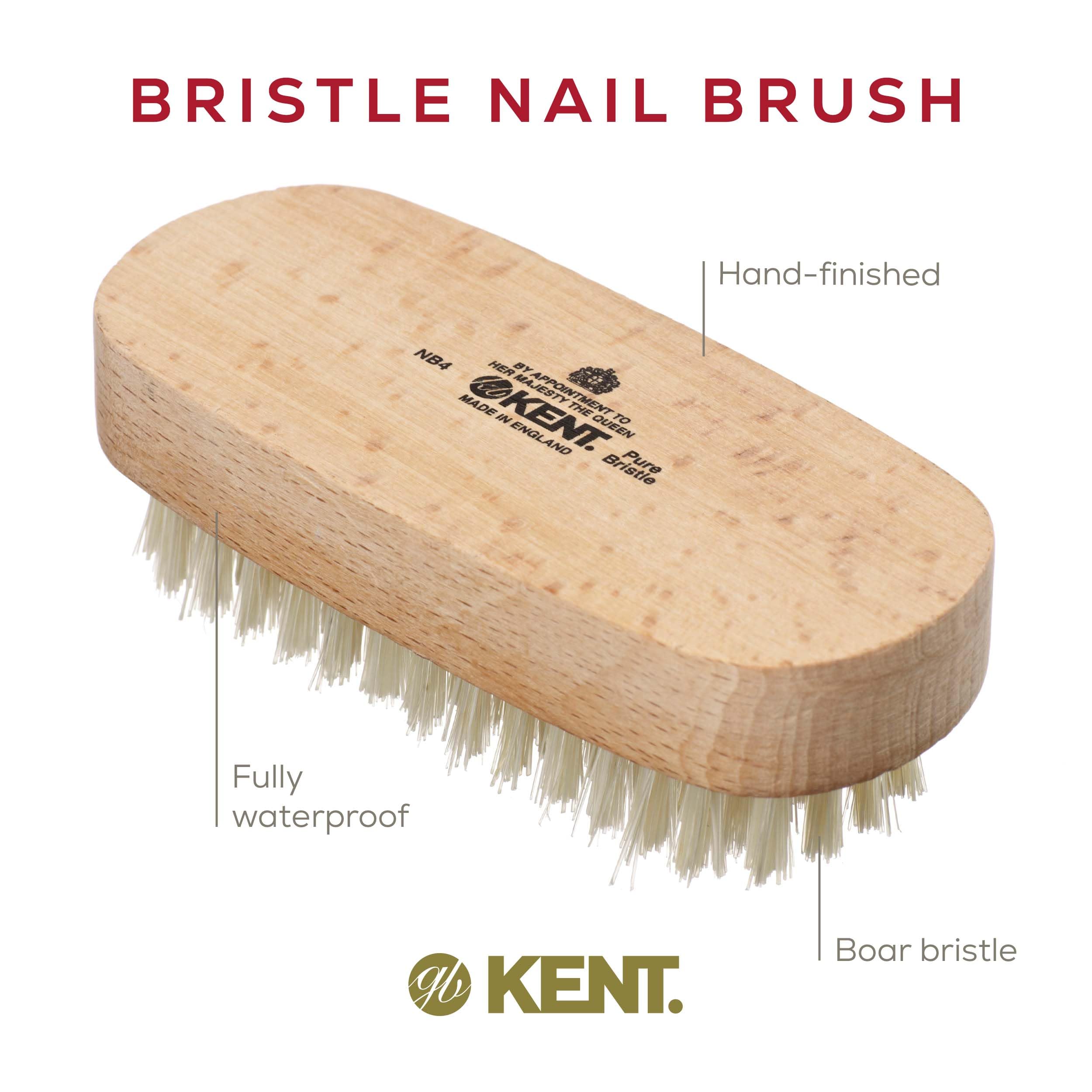 Kent NB4 Natural Bristle Fingernail Brush and Hand Scrub Brush for Nails. Beechwood Finger Nail Brush to Clean Nails and Nail Sc