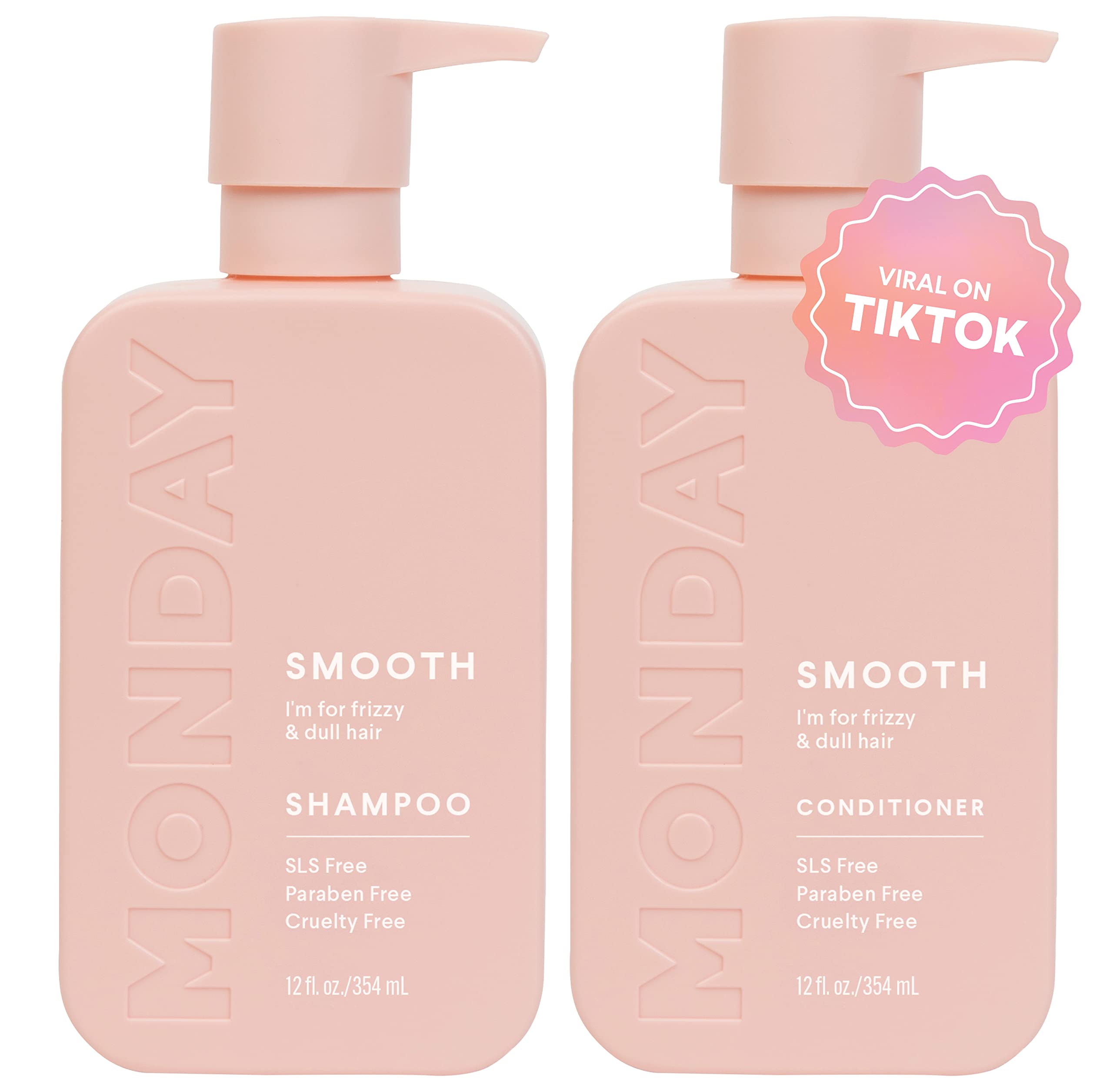 Monday Haircare Smooth Shampoo + Conditioner Bathroom Set (2 Pack) 12Oz Each For Frizzy, Coarse, And Curly Hair, Made From Cocon