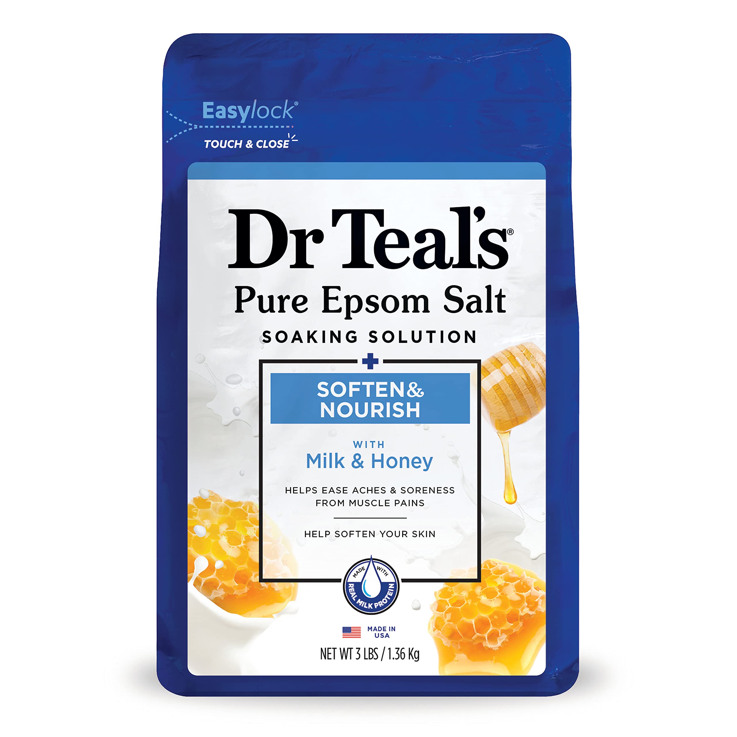 Dr Teal's Epsom Salt Soaking Solution, Soften & Nourish with Milk and Honey, 48 Oz (Packaging May Vary)