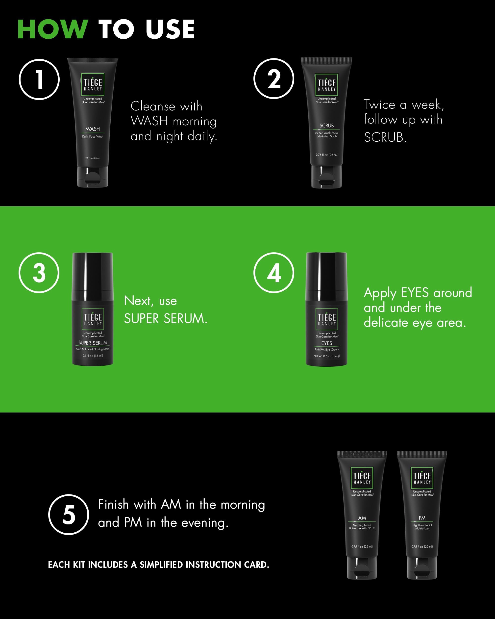 Tiege Hanley Mens Skin Care Set, Anti-Aging Skin Care Routine for Men (System Level 3) - Men's Skincare Set for Fines Lines Incl
