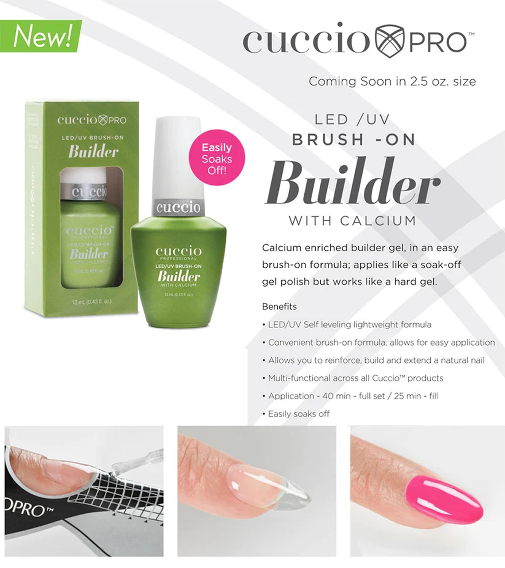 Cuccio Pro Brush-On Builder Gel With Calcium - Led And Uv Self-Levelling Lightweight Formula - Soak-Off Gel Product With Strengt